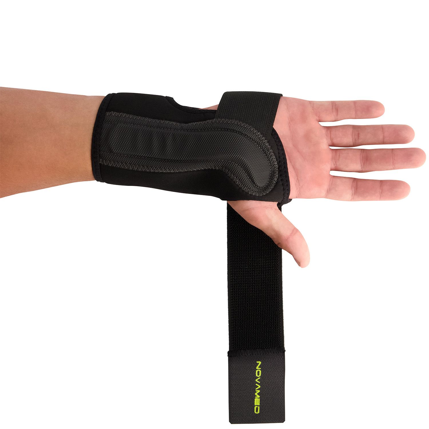 Bottom view of Novamed Lightweight Wrist Support in Black unstrapped