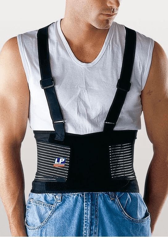 Front view of model wearing the LP Support Industrial Back Support