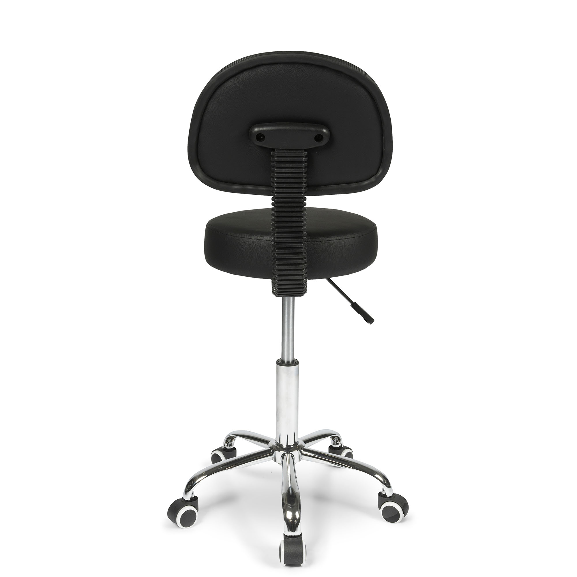 Back side view of the Dunimed Work Stool with Wheels and Backrest