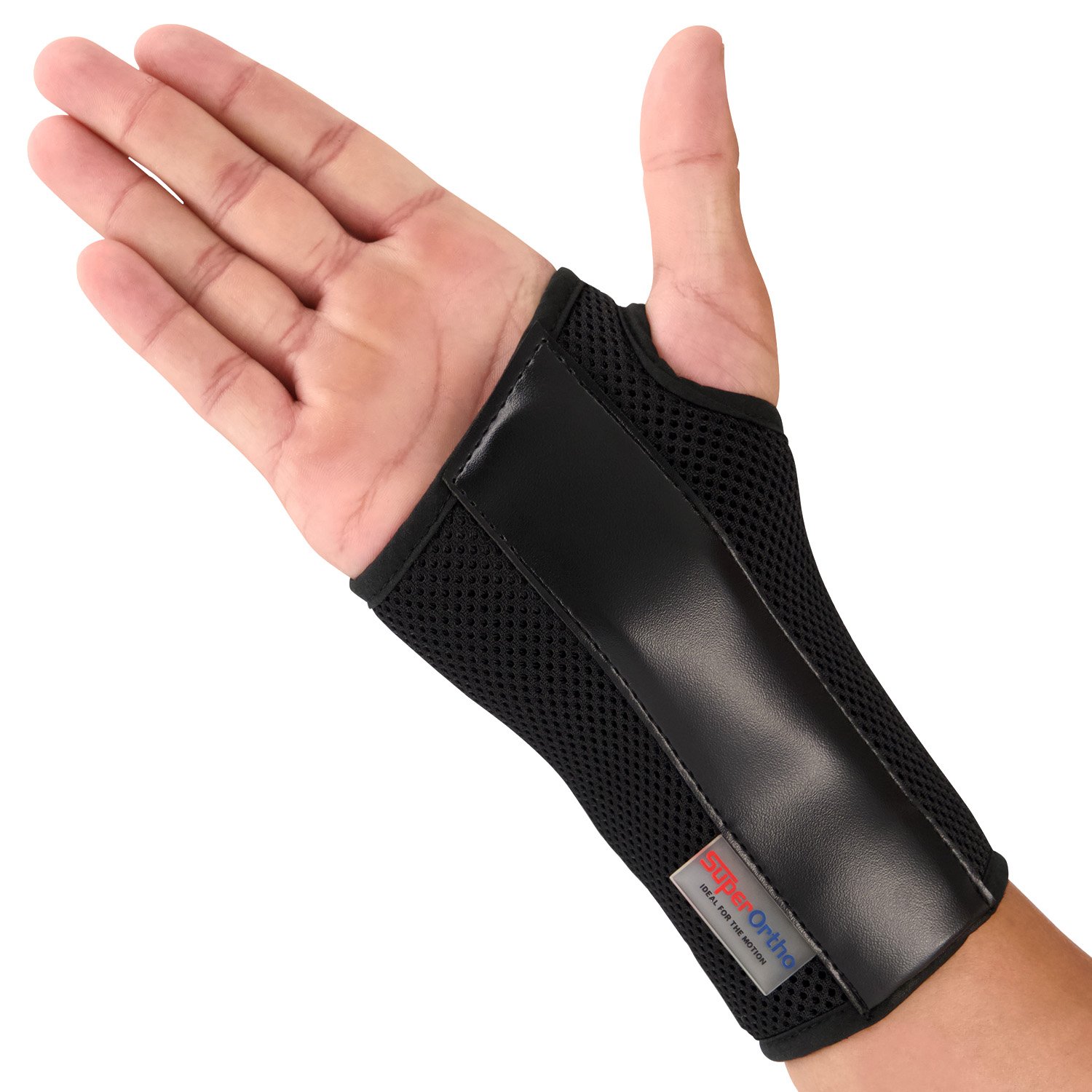 Left side view of model wearing the Super Ortho Wrist Support