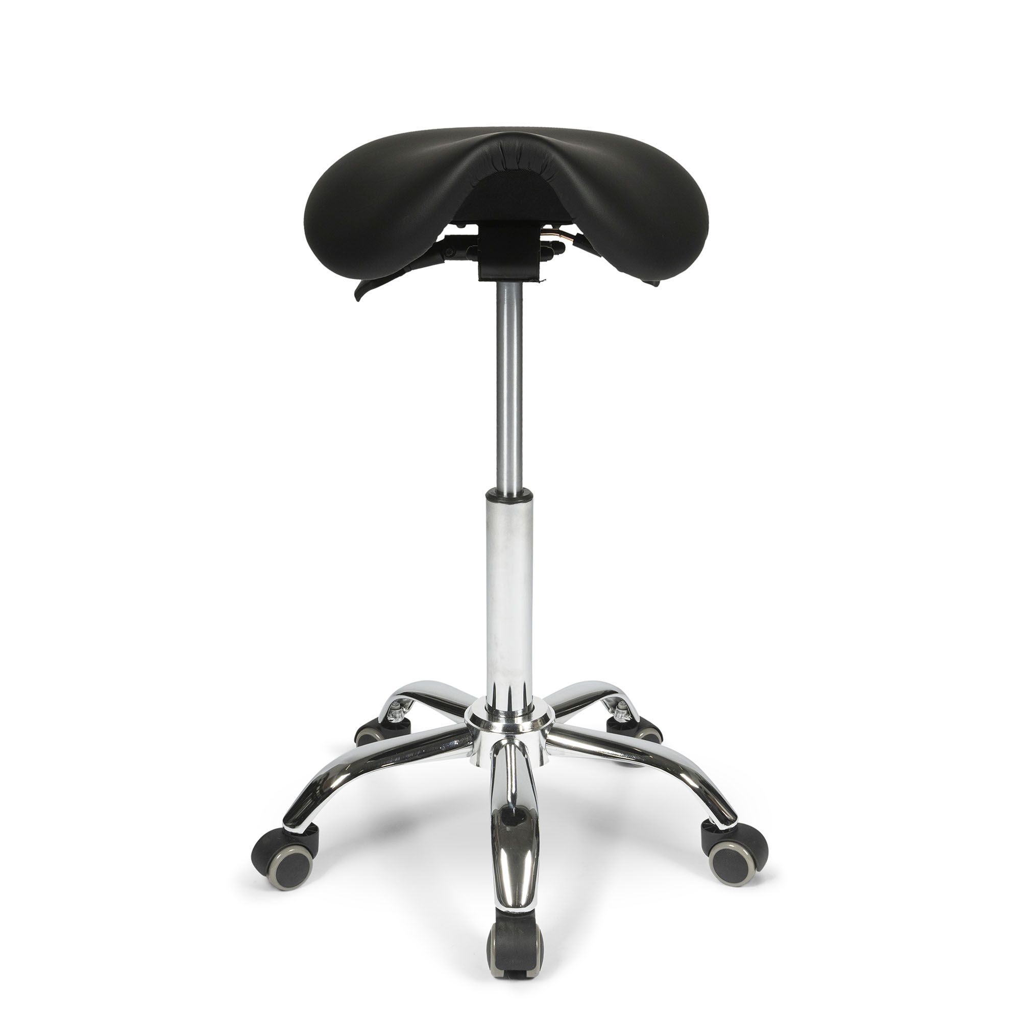 Front view of the Dunimed Ergonomic Saddle Stool with Tiltable Seat (High Version)