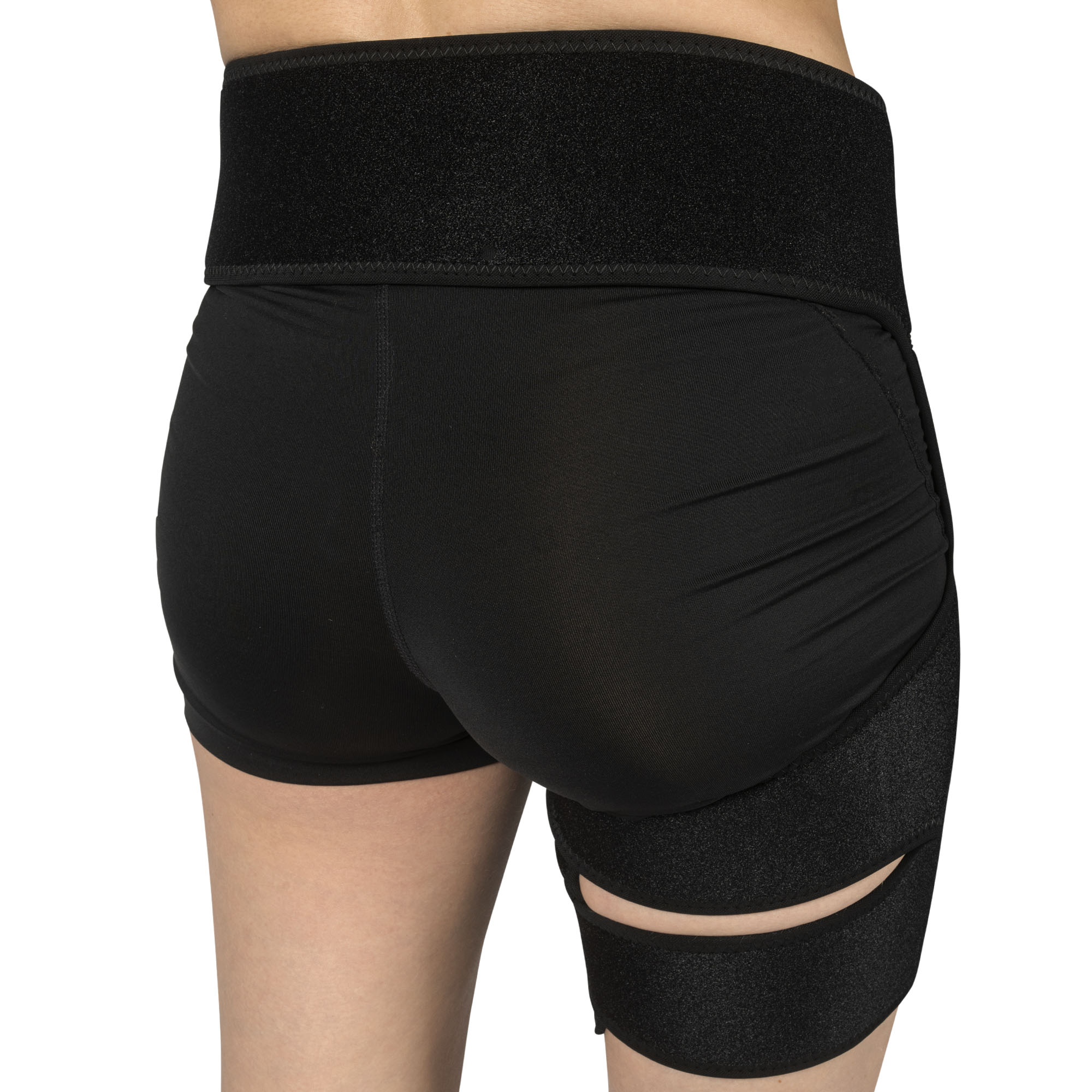 Dunimed Adjustable Hip Brace - Thigh - Groin Support worn by model pictured from the back