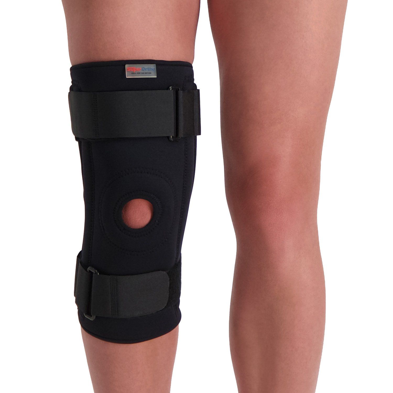 Front view of model wearing the Super Ortho Knee Support with Splints