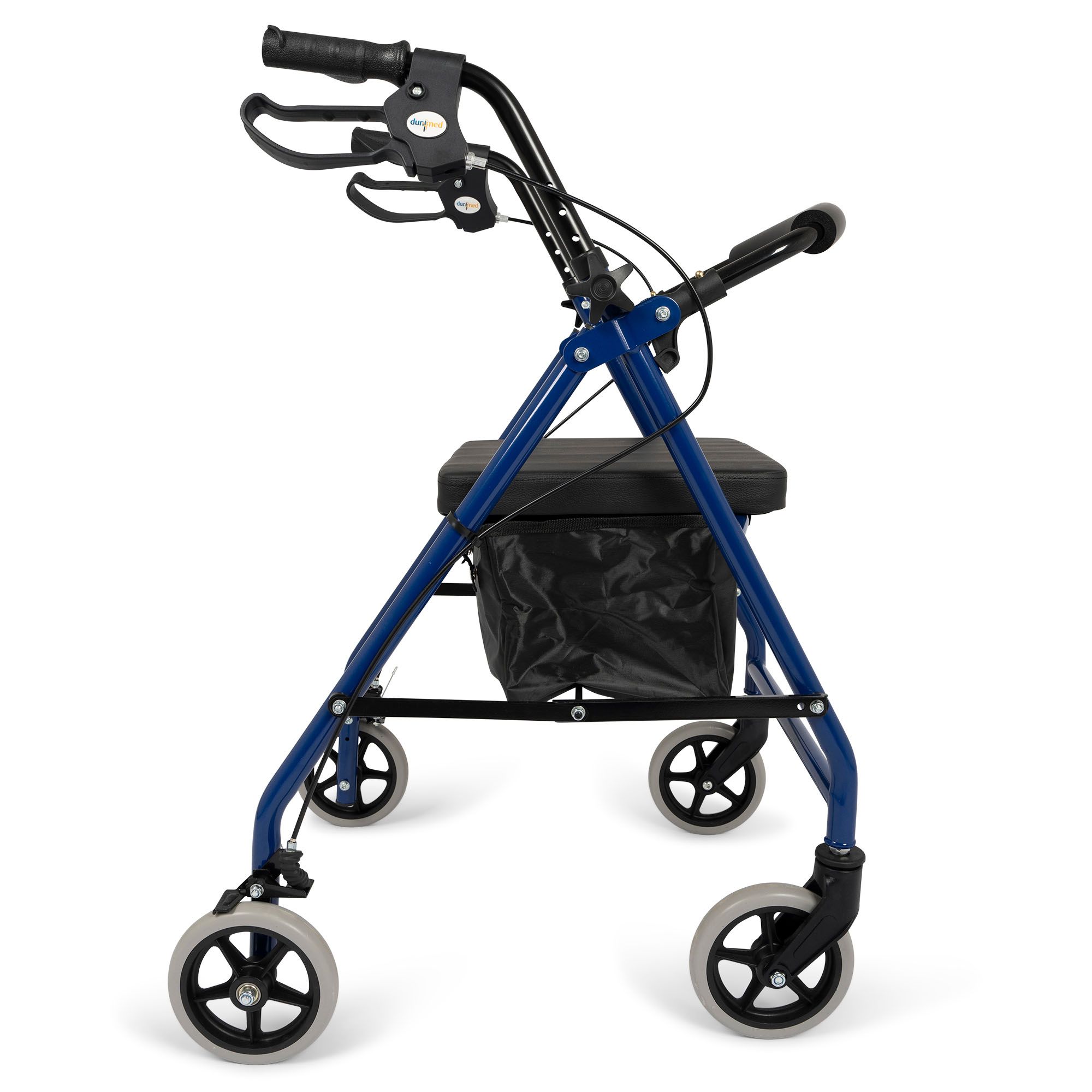 Seitenansicht des Dunimed Leichtgewicht Rollator Blau