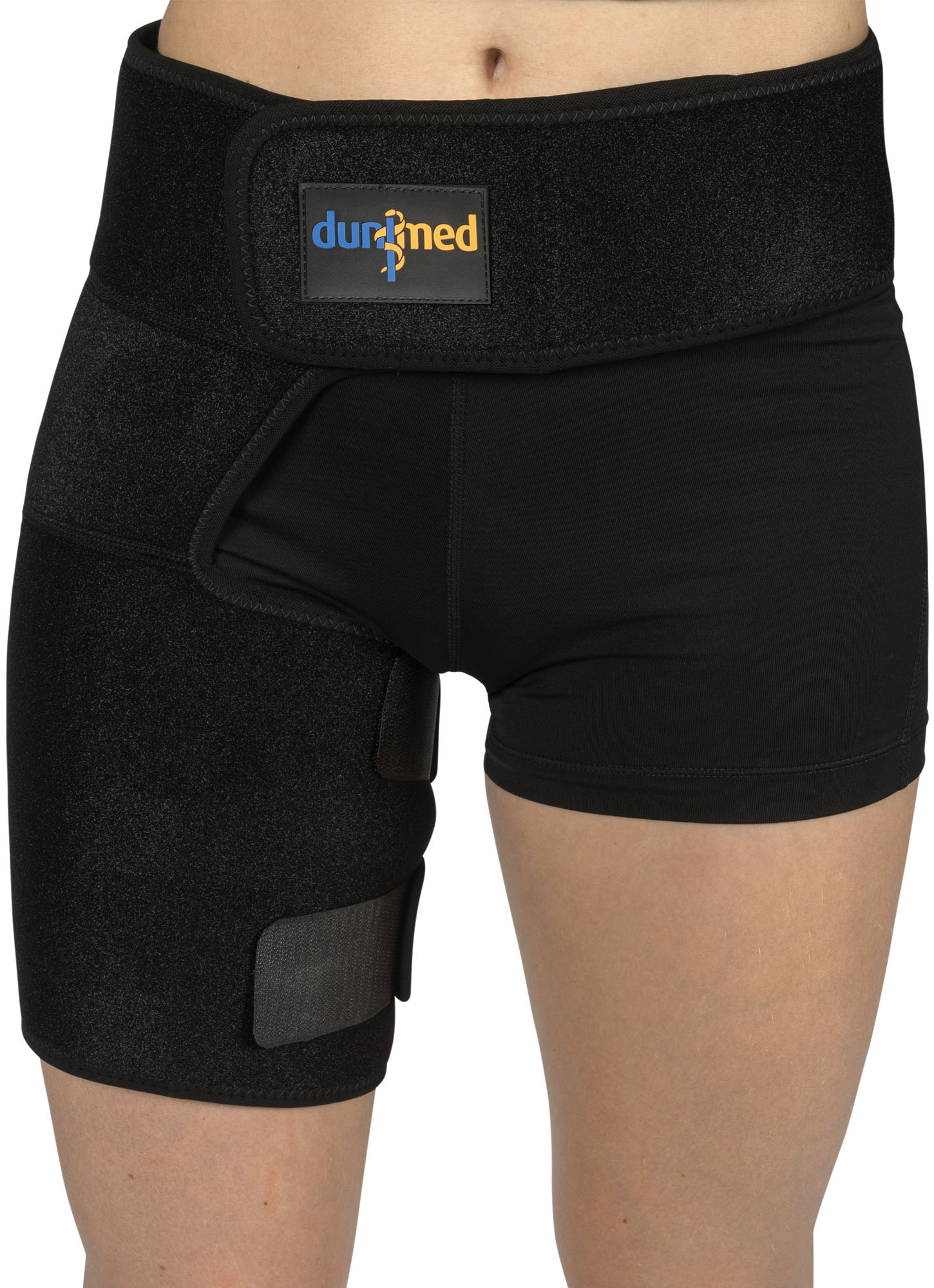 Dunimed Adjustable Hip Brace - Thigh - Groin Support worn by model pictured from the front
