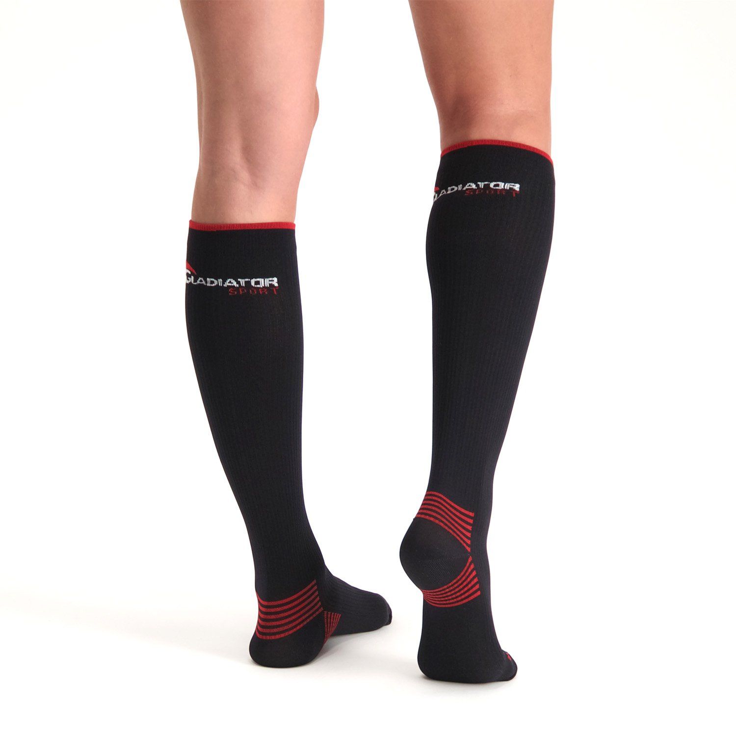 Back view of the Gladiator Sports Premium Compression Stockings being worn by model