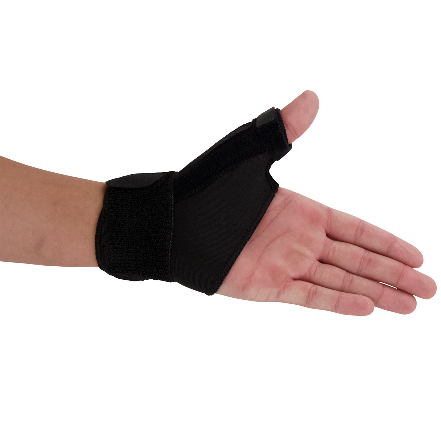 Dunimed Daumenbandage / Handgelenkbandage Schwarz an der linken Hand getragen