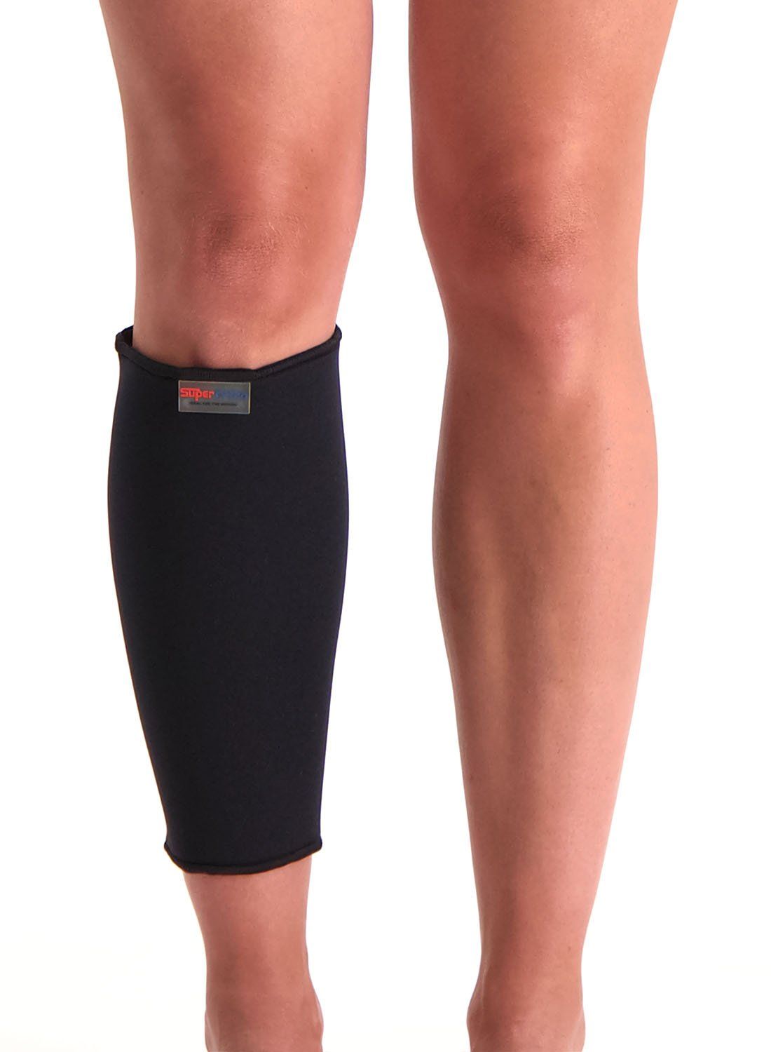 Front view of model wearing the Super Ortho Calf Support in Black