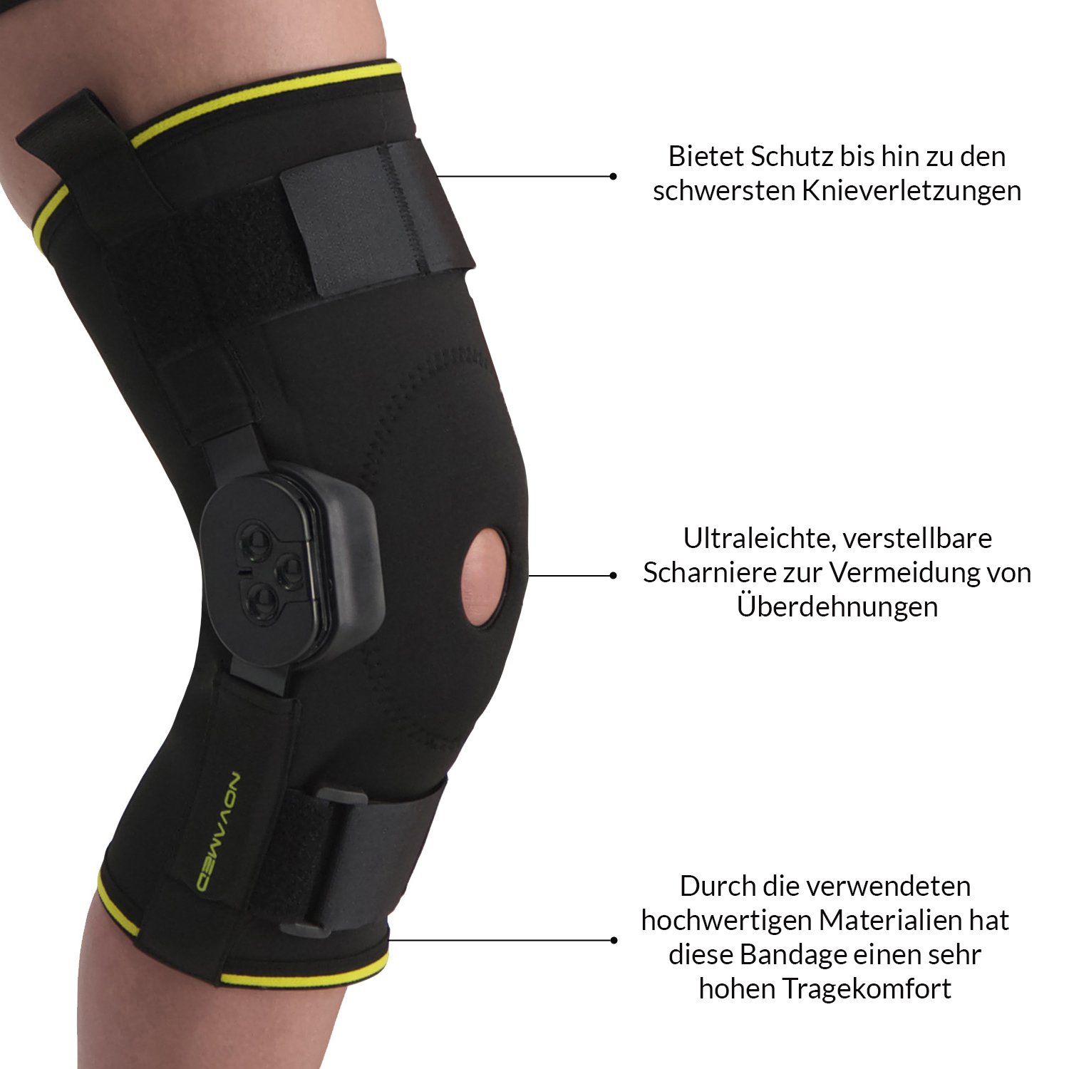 Novamed Kniebandage mit einstellbaren Gelenken Produktspezifikationen