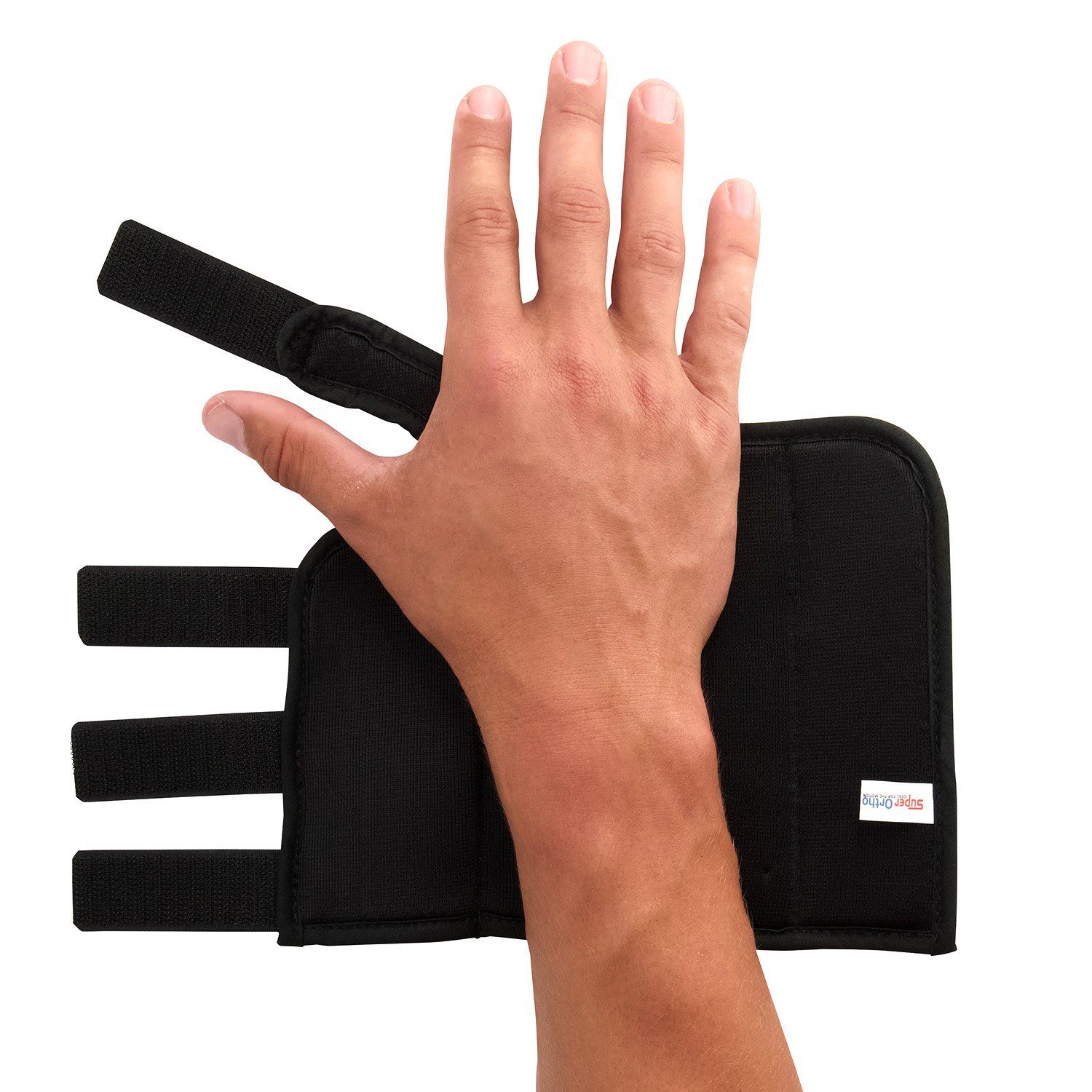 Super Ortho Wrist Support folded out with right hand over it