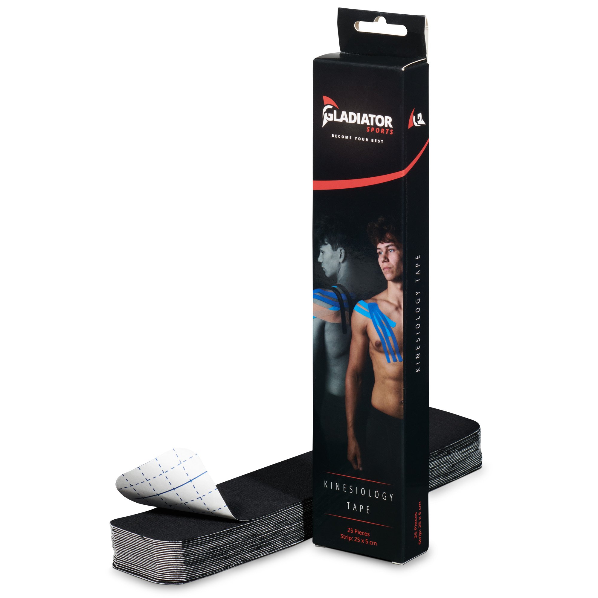 Gladiator Sports Kinesiotape Streifen Schwarz mit Verpackung