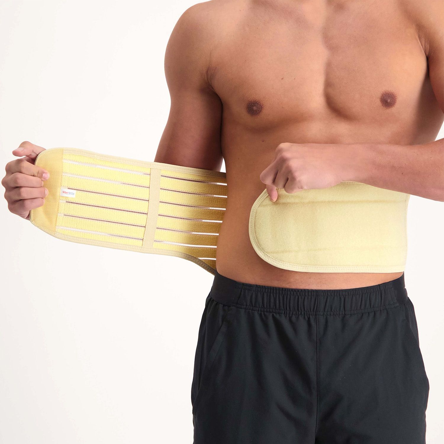 Model strapping the Super Ortho Ceramic Magnetic - Magnetic Back Support