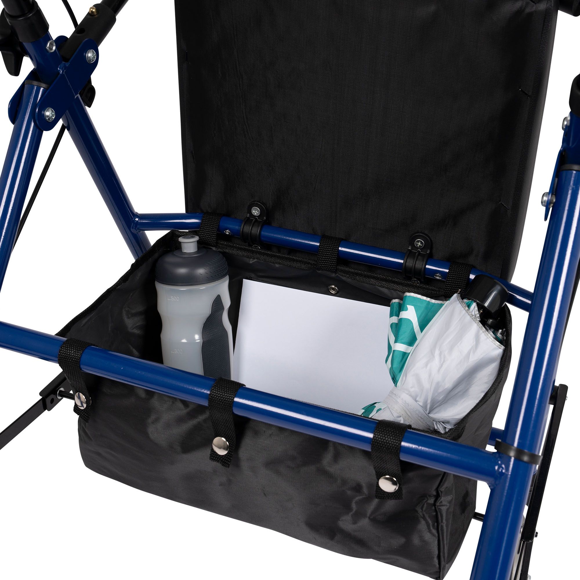 Stauraum des Dunimed Leichtgewicht Rollator Blau