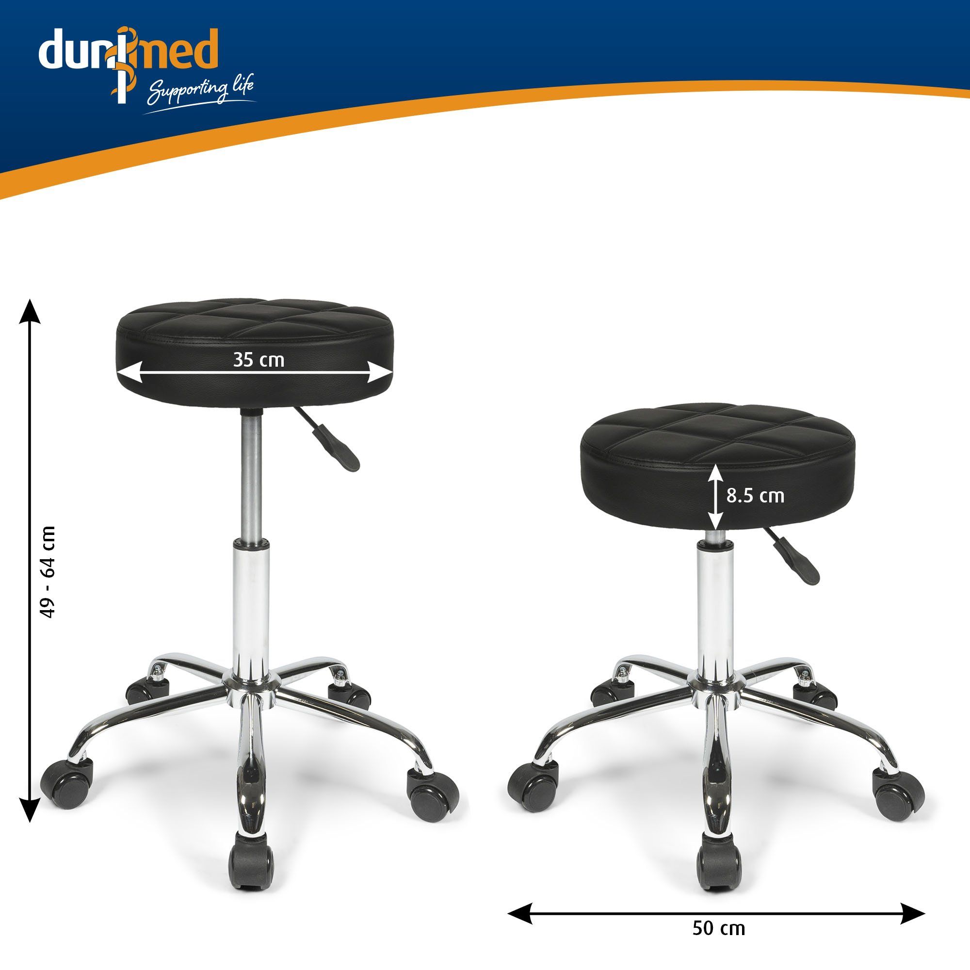 Abmessungen des Dunimed Design Tabouret - Arbeitshocker mit Rollen