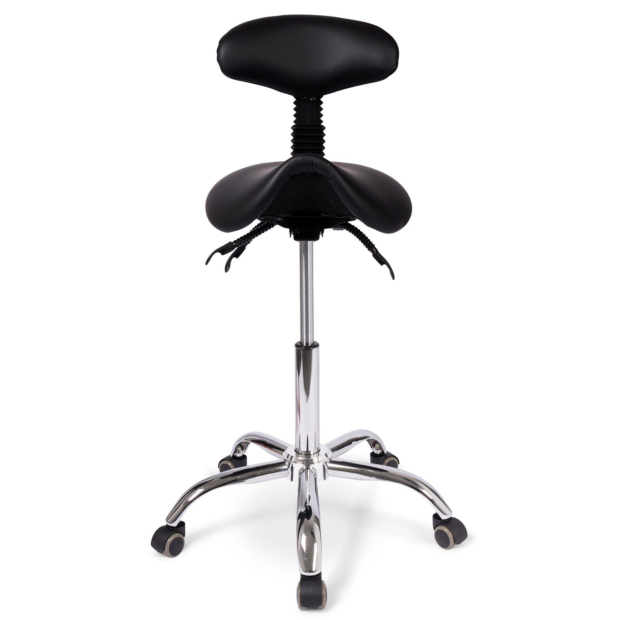 Vorderansicht des Dunimed Ergonomischer Sattelhocker mit Rückenlehne und kippbarem Sitz