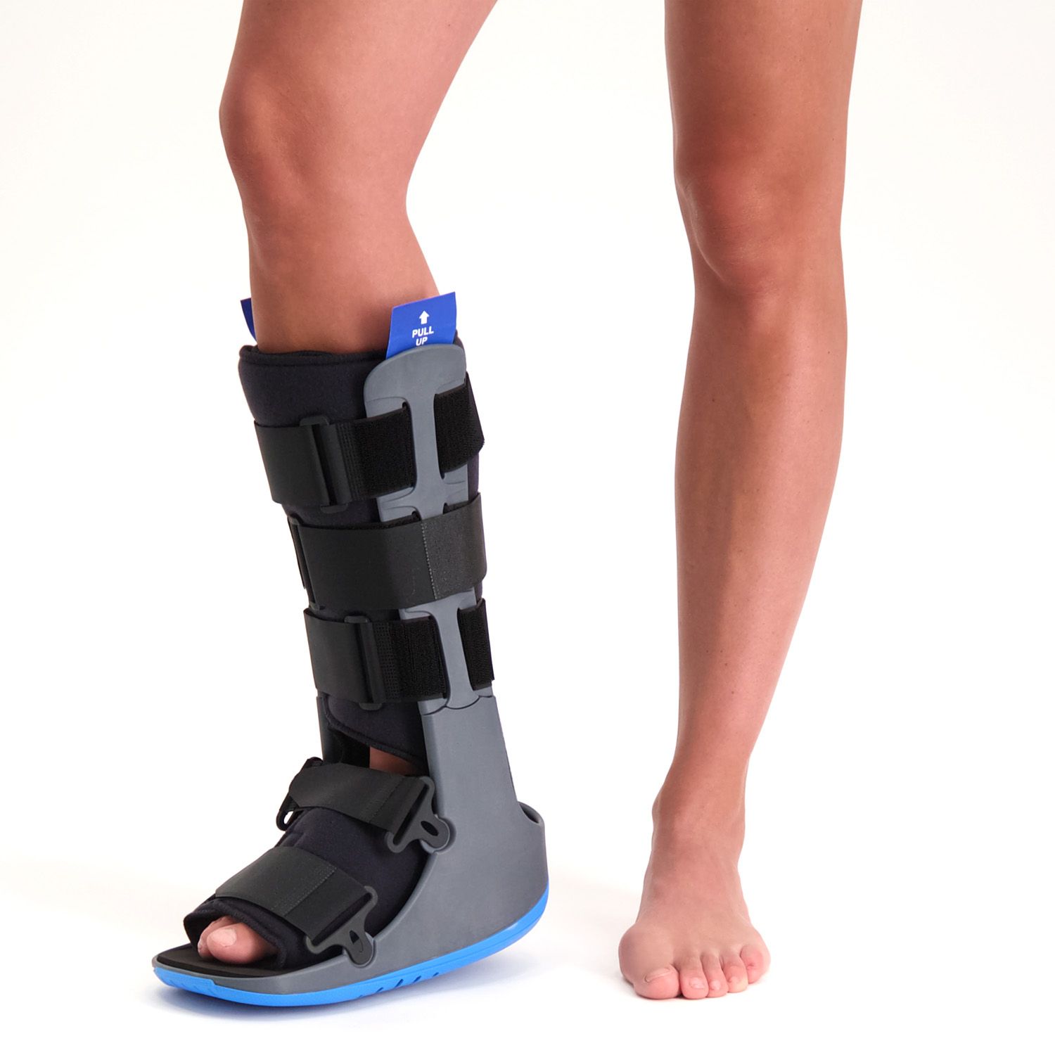 Model wearing the Dunimed ROM Walker Foot Support pictured from the front
