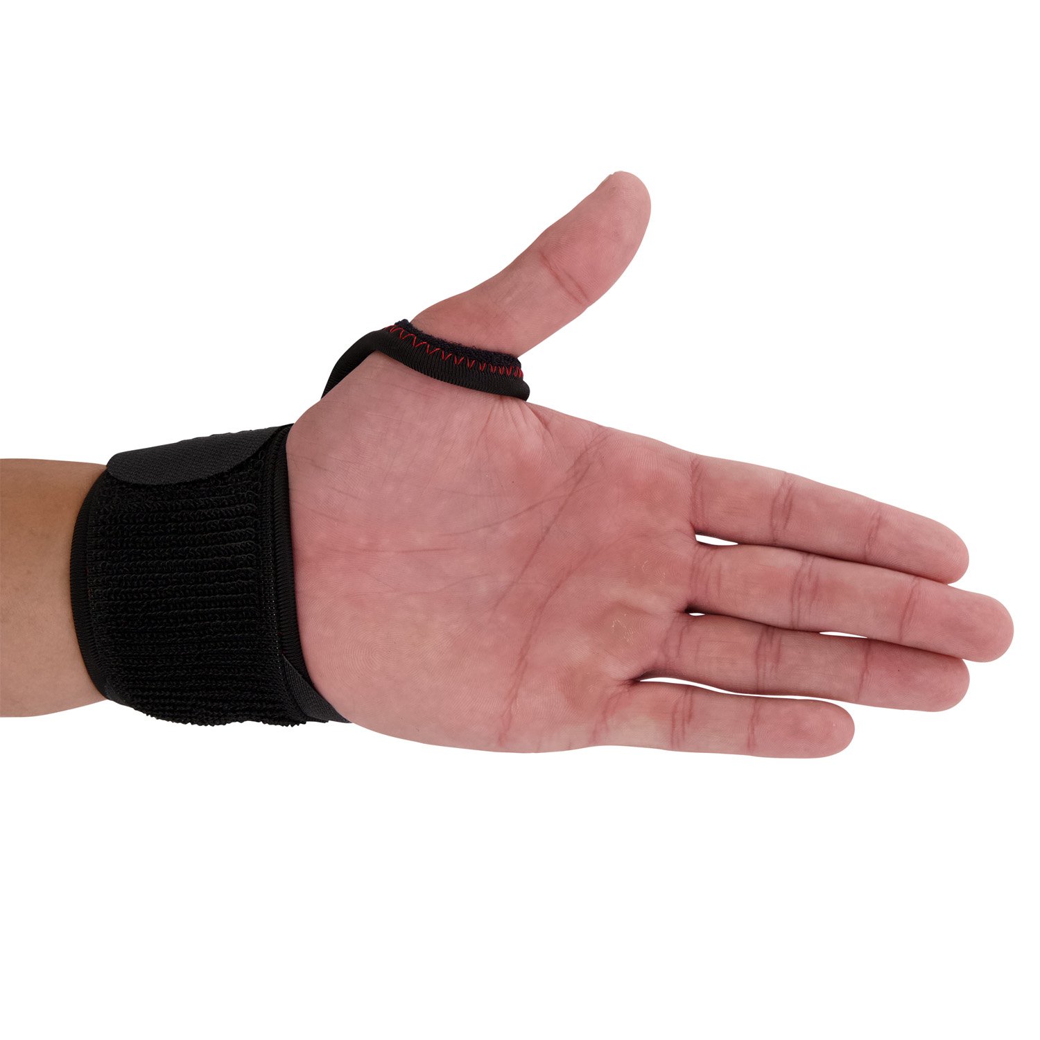 Gladiator Sports Handgelenkbandage mit Daumenöffnung um das linke Handgelenk getragen