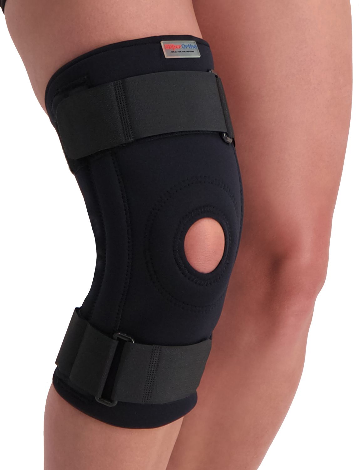 Oblique view of model wearing the Super Ortho Knee Support with Splints
