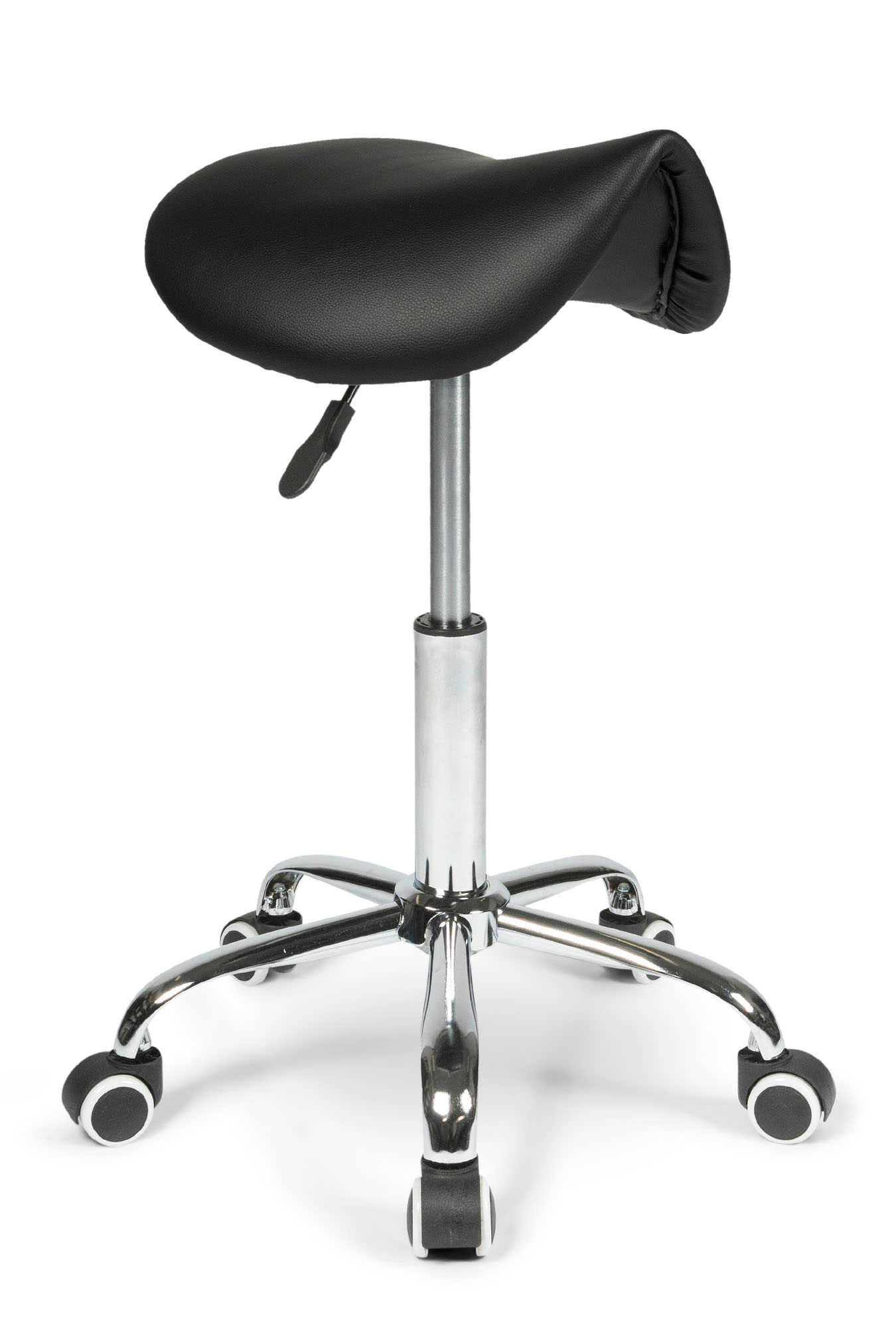 Front side view of the Dunimed - Ergonomic Saddle Stool - Black