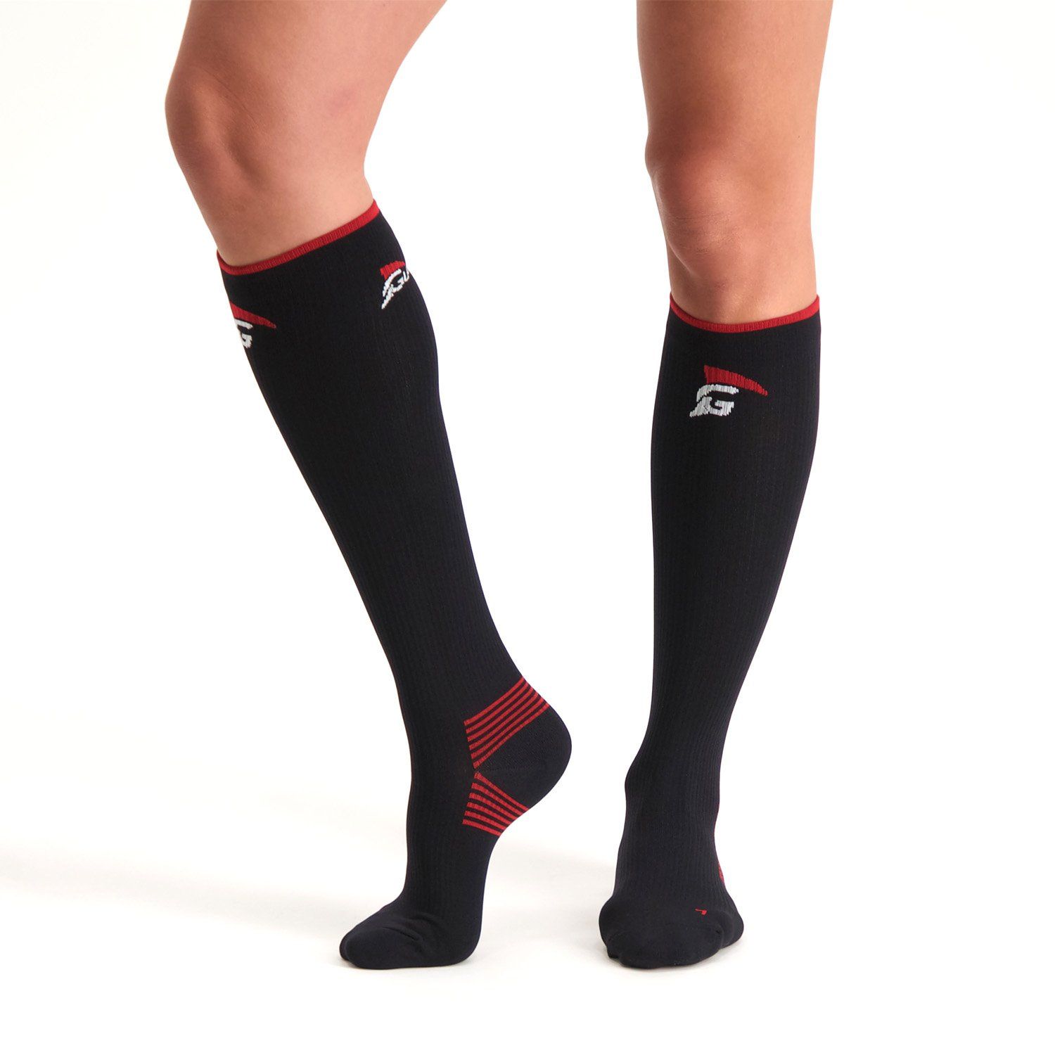 Front view of the Gladiator Sports Premium Compression Stockings being worn by model