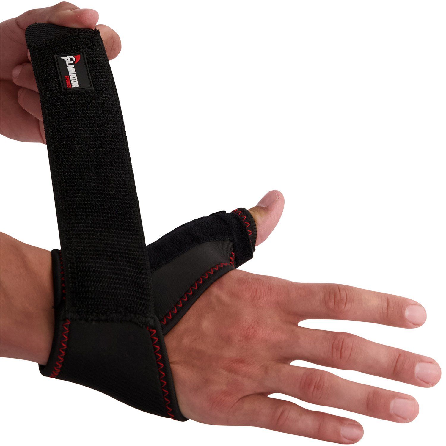 Model strapping the Gladiator Sports Thumb / Wrist Support