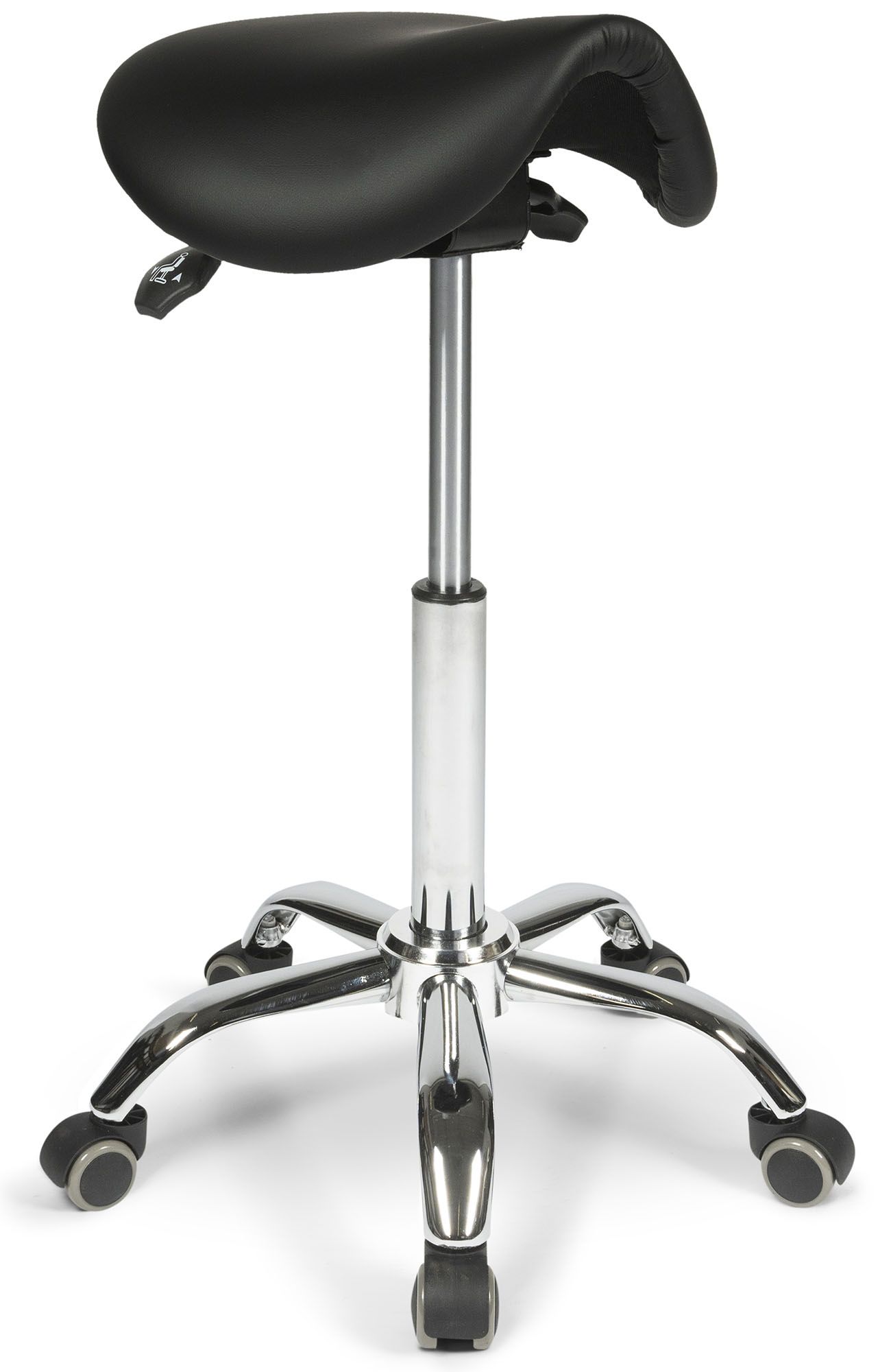 Front side view of the Dunimed Ergonomic Saddle Stool with Tiltable Seat (High Version)