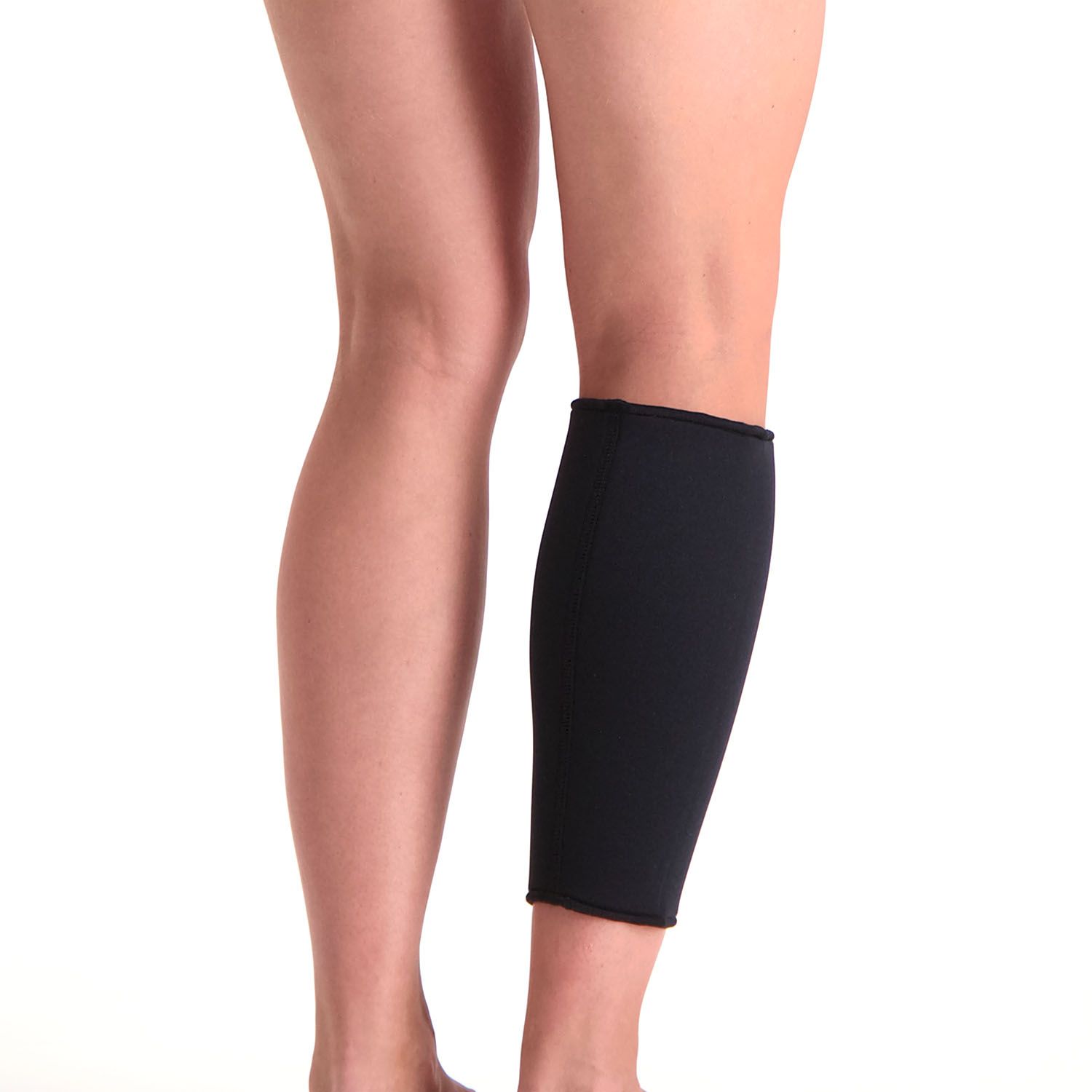 Oblique view of model wearing the Super Ortho Calf Support in Black