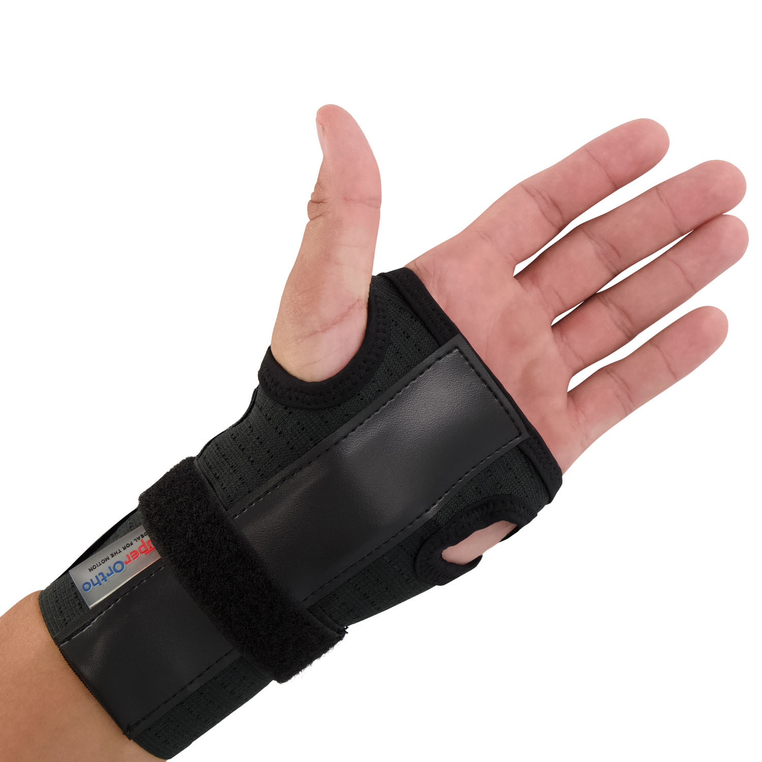Model wearing the Super Ortho - Carpal Tunnel Syndrome Wrist Support around the left wrist