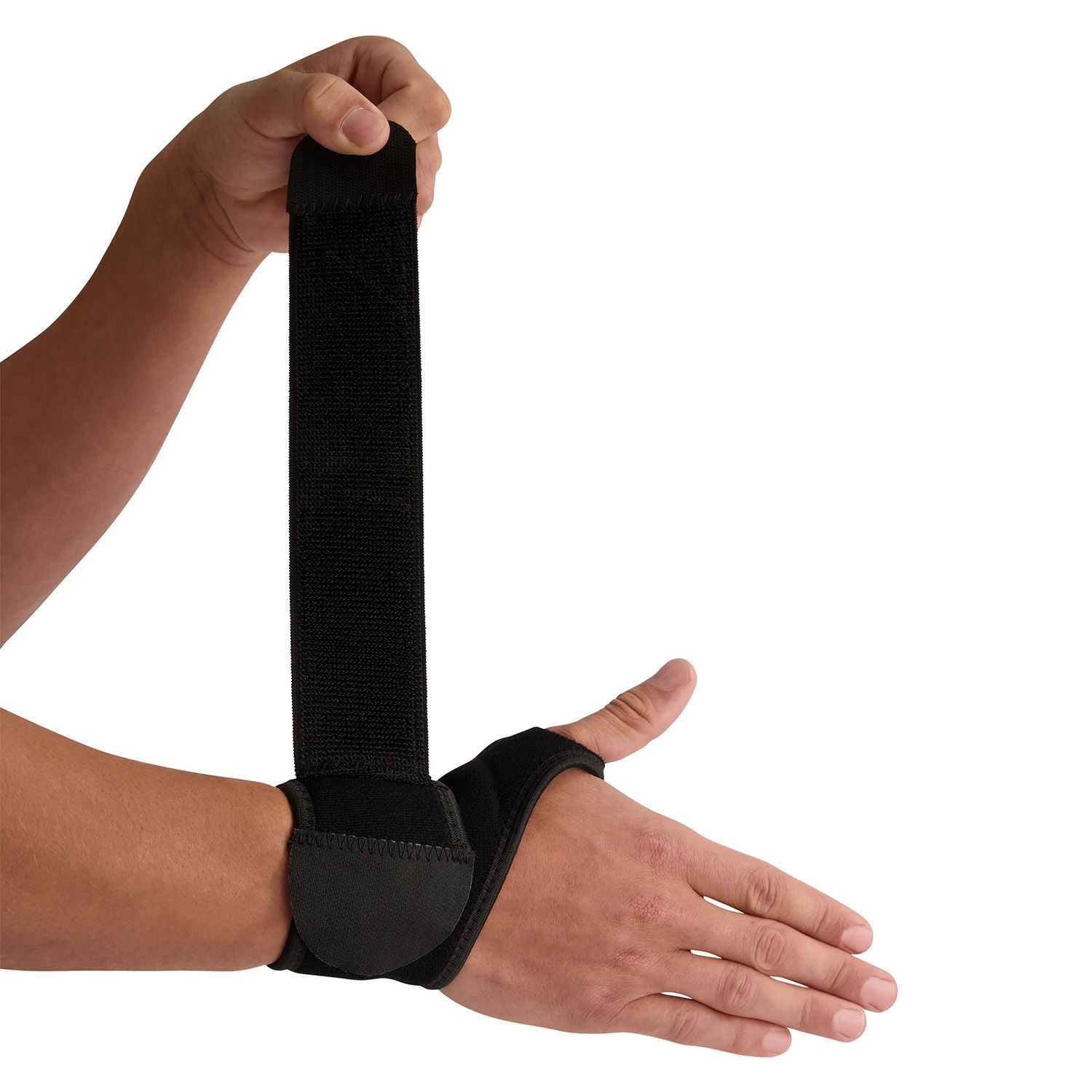 Dunimed Wrist Support being put on around the right wrist by model