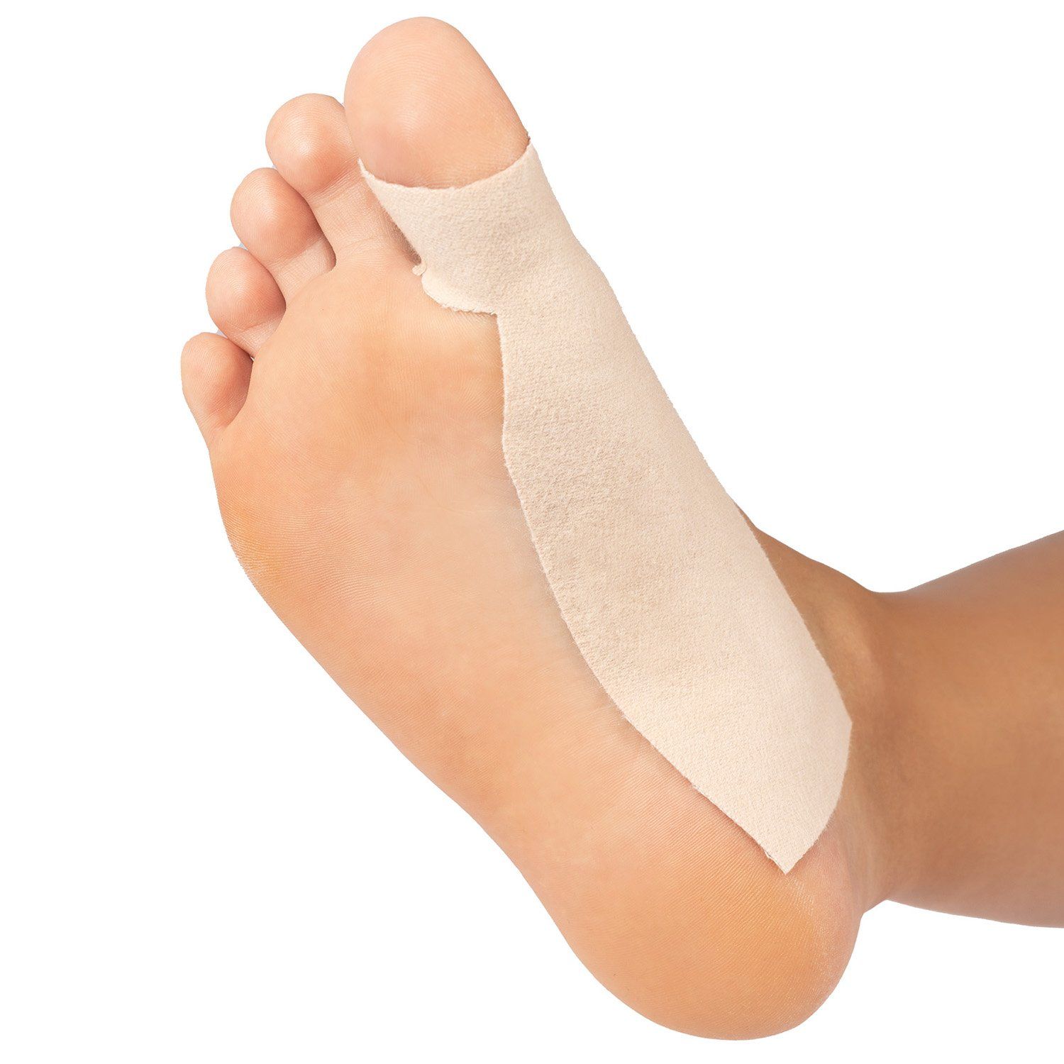 Solelution Hallux Valgus Tape T-Shape Model mit dem Klebeband um den Fuß Vorderansicht