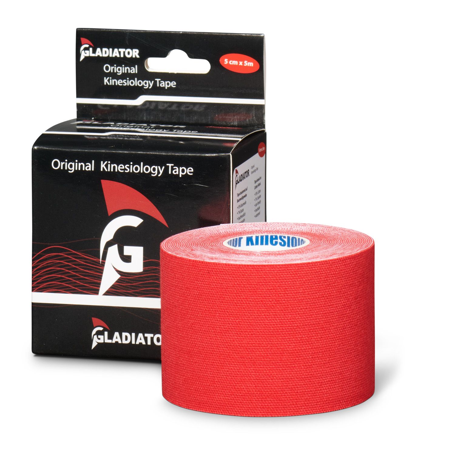 Gladiator Sports Heuschnupfen Kinesiotape Rote Rolle mit Verpackung im Hintergrund