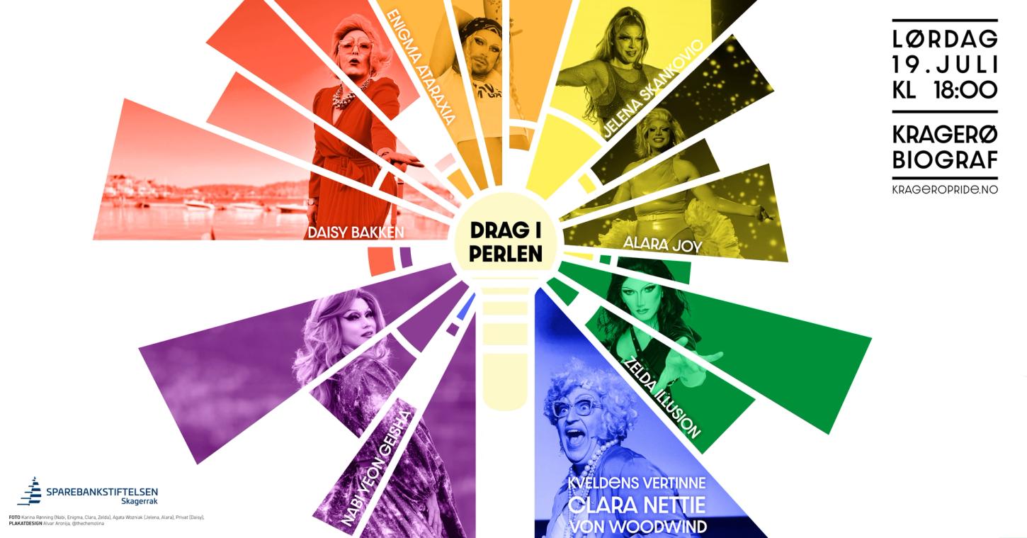 Plakat med artister og informasjon