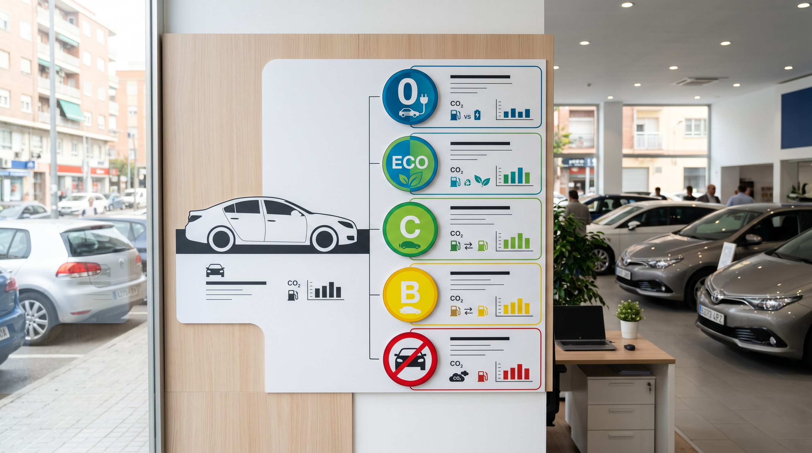 Comparativa visual de etiquetas ambientales para coches