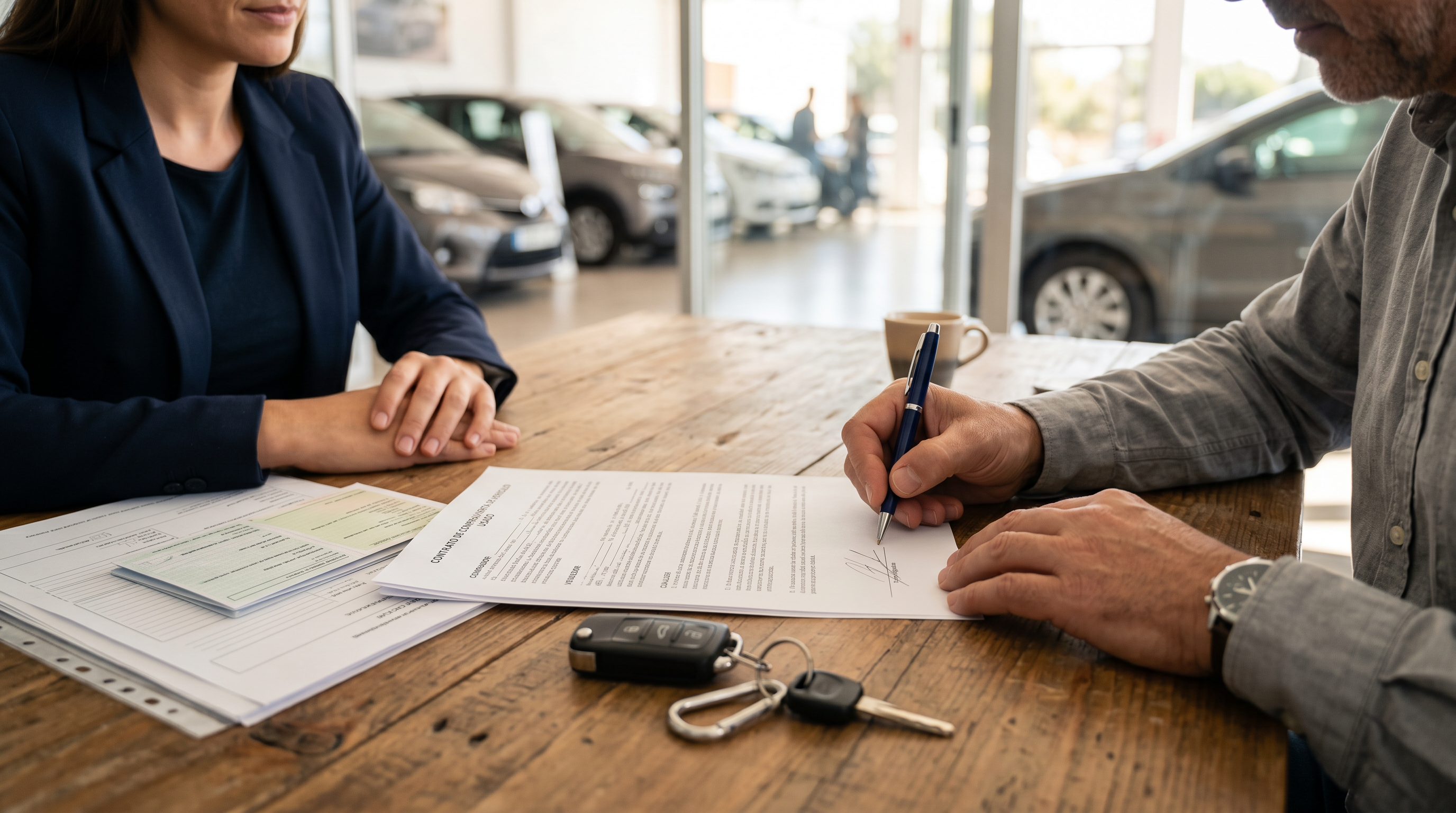 Firma de contrato de compraventa de coche usado