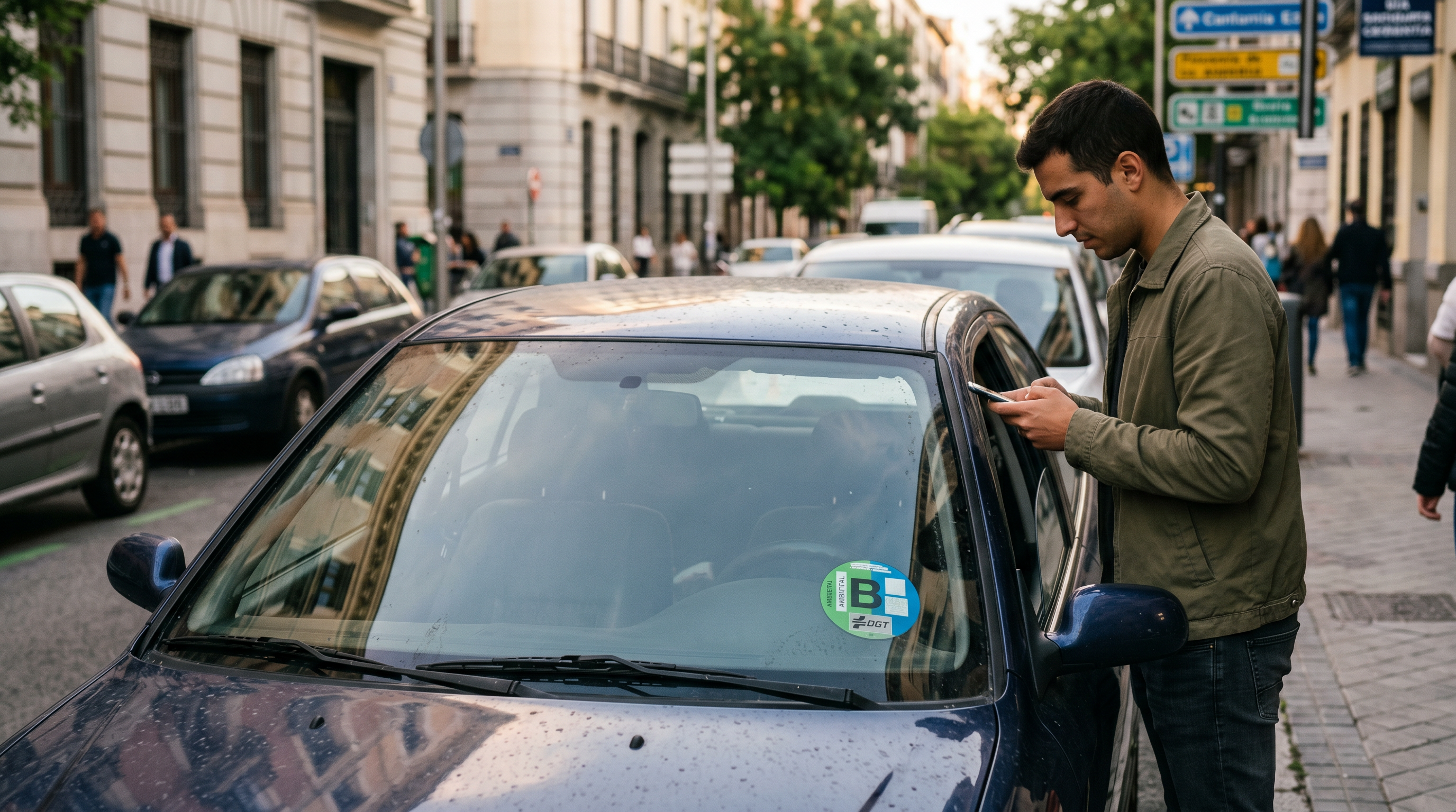 Etiqueta ambiental de un coche consultada antes de circular