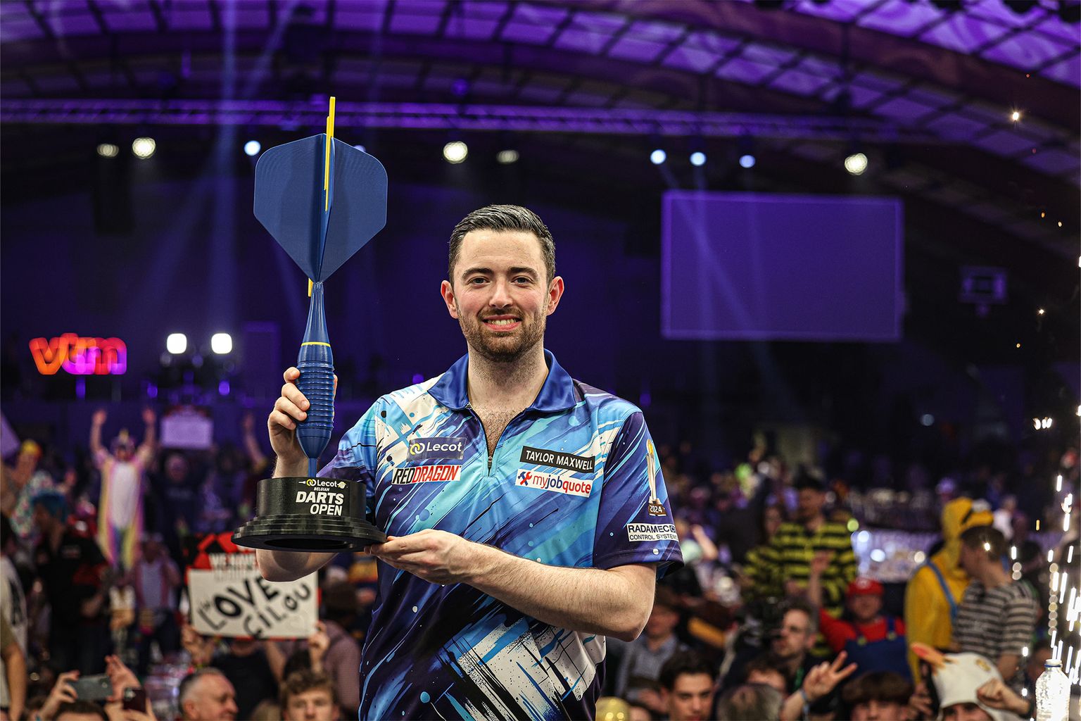 Luke Humphries beat Jonny Clayton 8-6 in the final to win the 2026 Belgian Darts Open (Credit: PDC Darts)