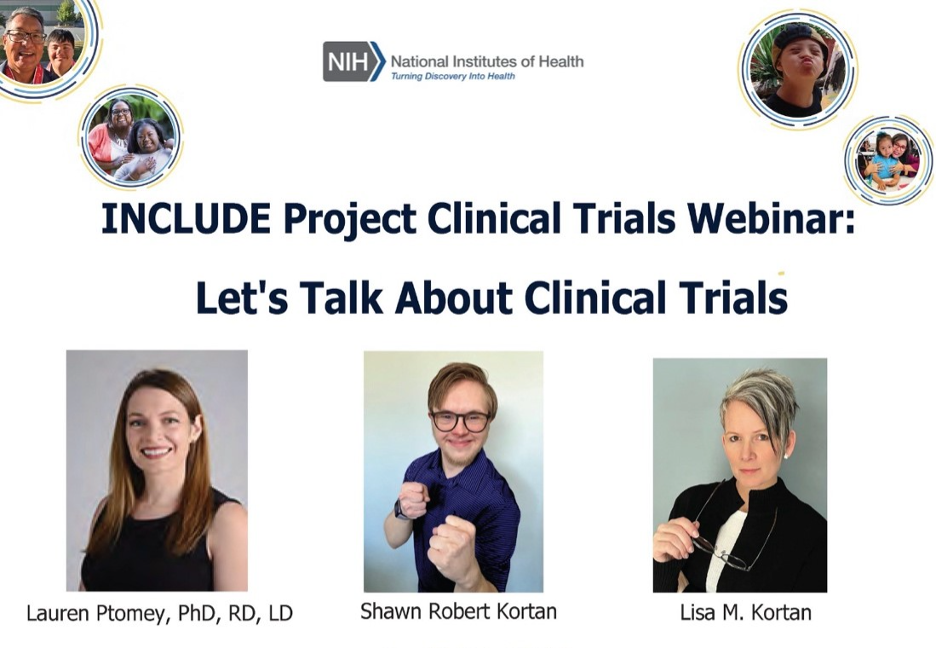 Image of INCLUDE Project Clinical Trials Webinar logo with images of each speaker and the webinar title