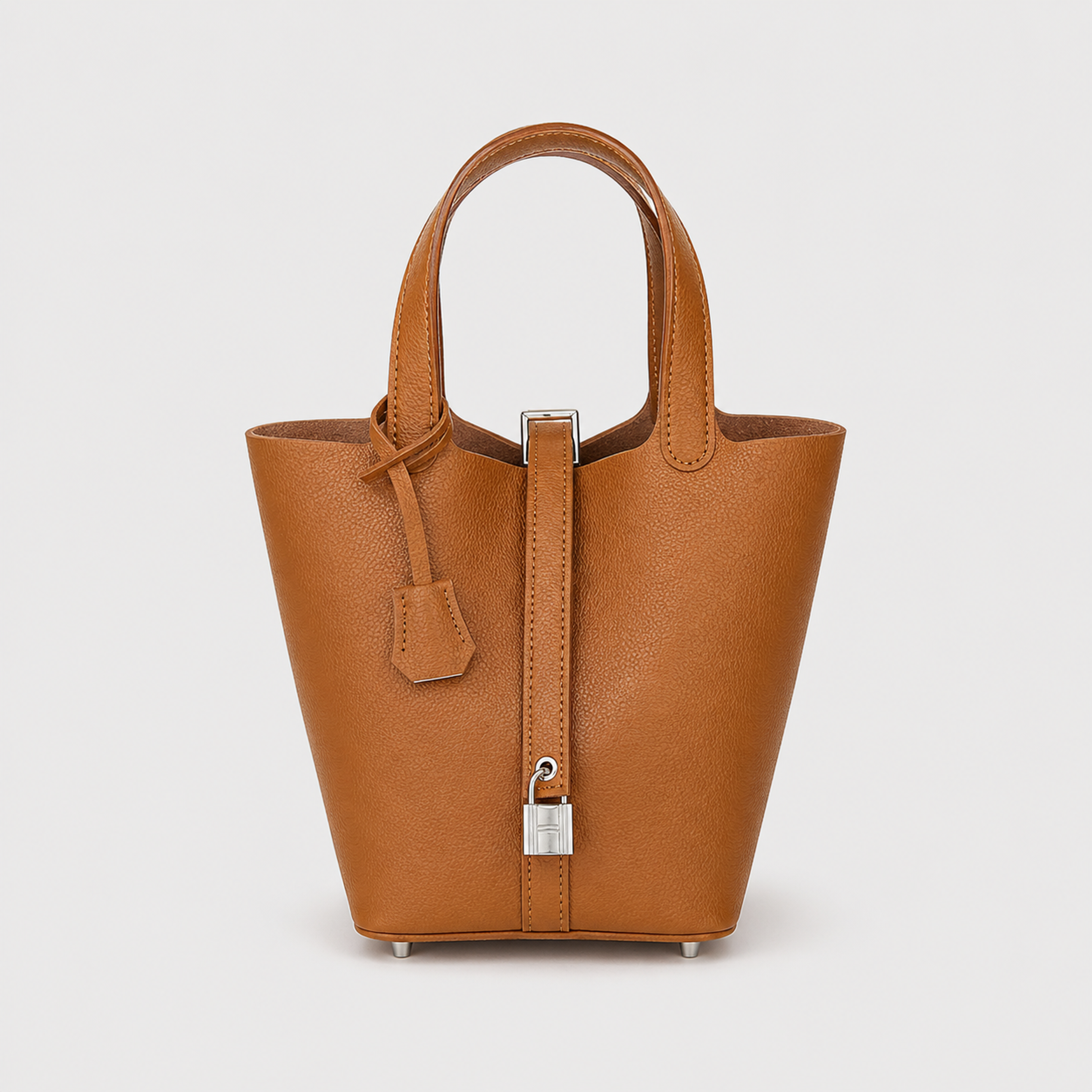 Lock Charm Bucket Tote – Camel