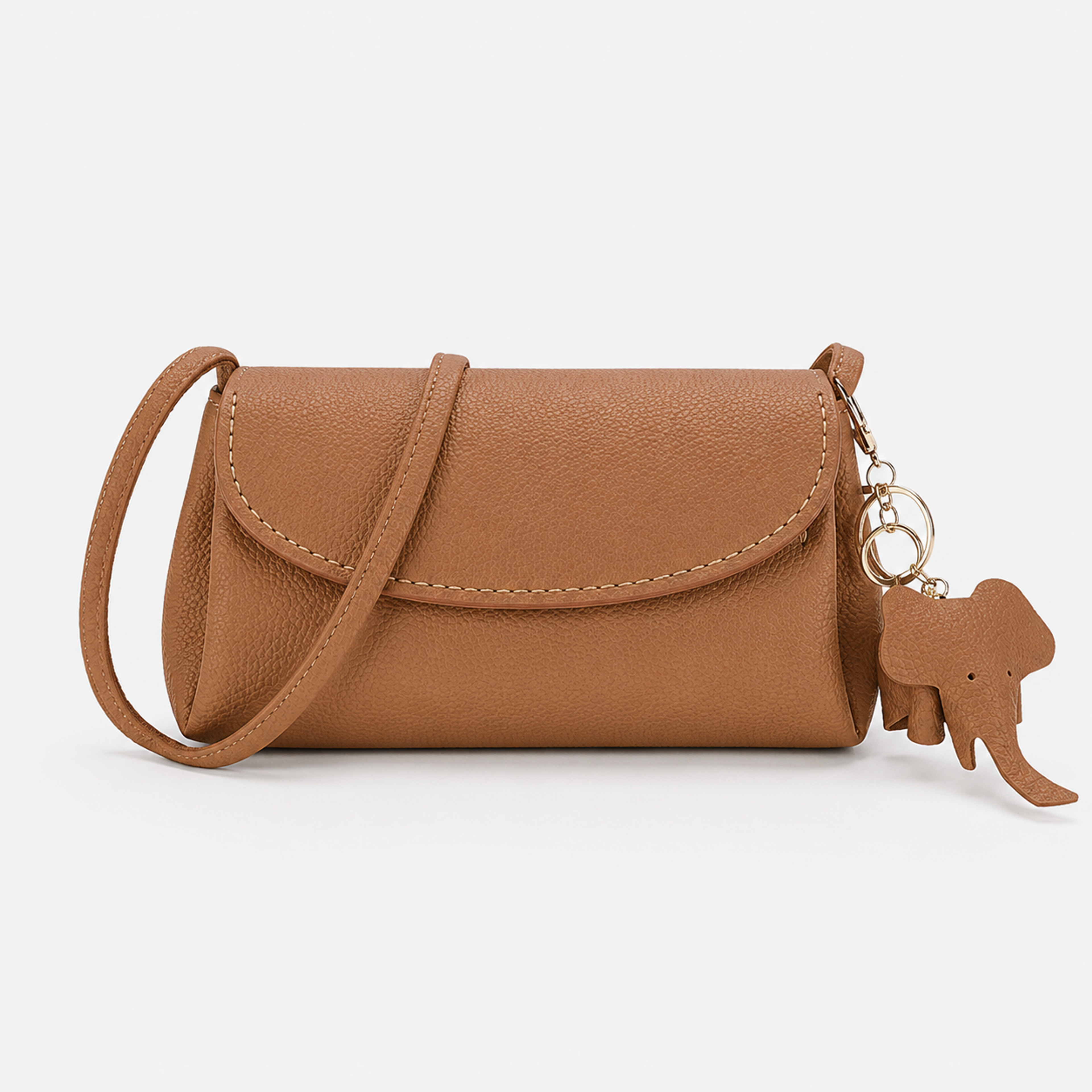 Elephant Charm Flap Crossbody – Brown