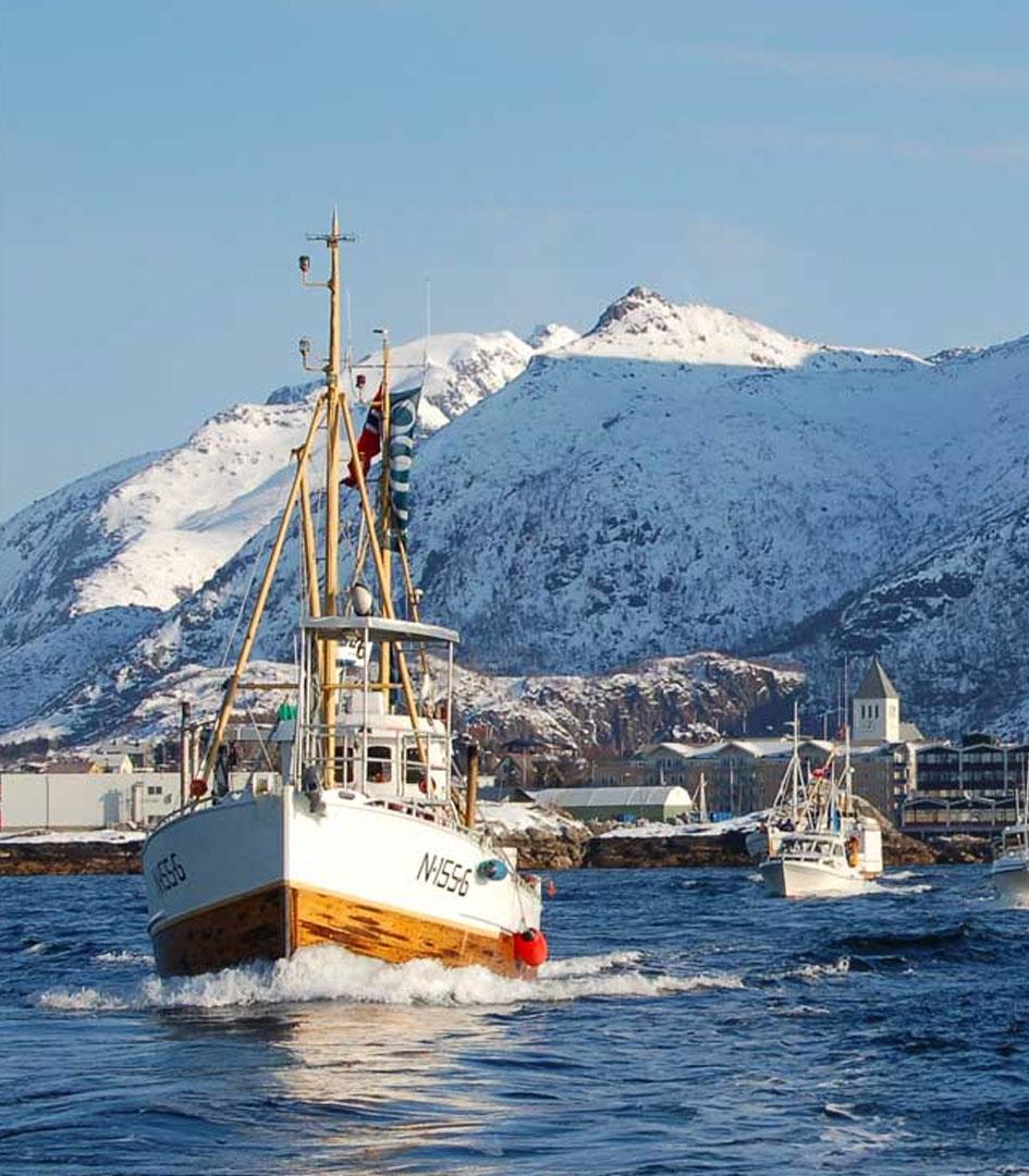 Fiskebåter på vei ut på havet