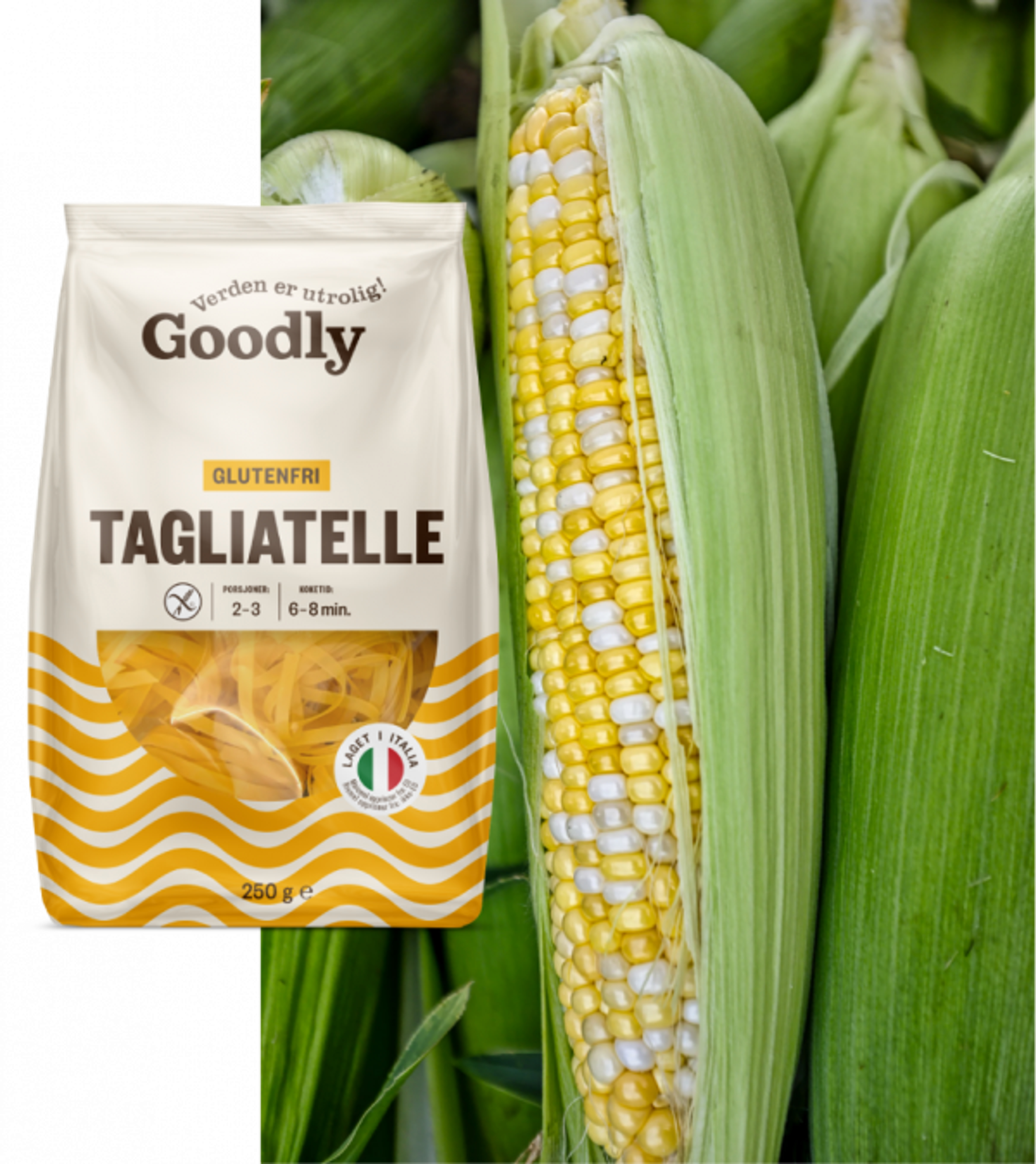 tagliatelle med mais i bakgrunnen