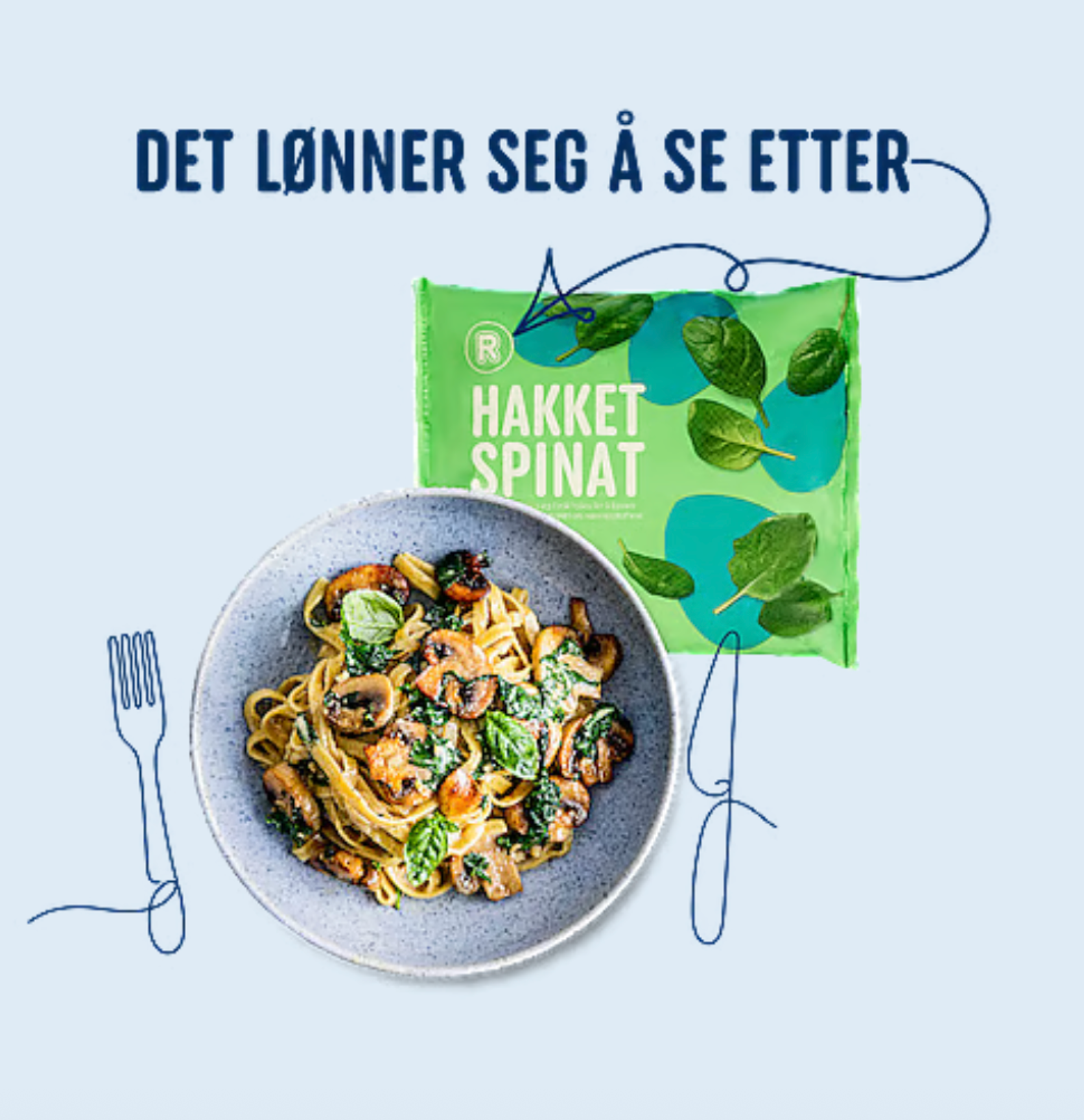 Fersk pasta, tortellini og ingredienser til pastamiddag i REMA 1000-nett.