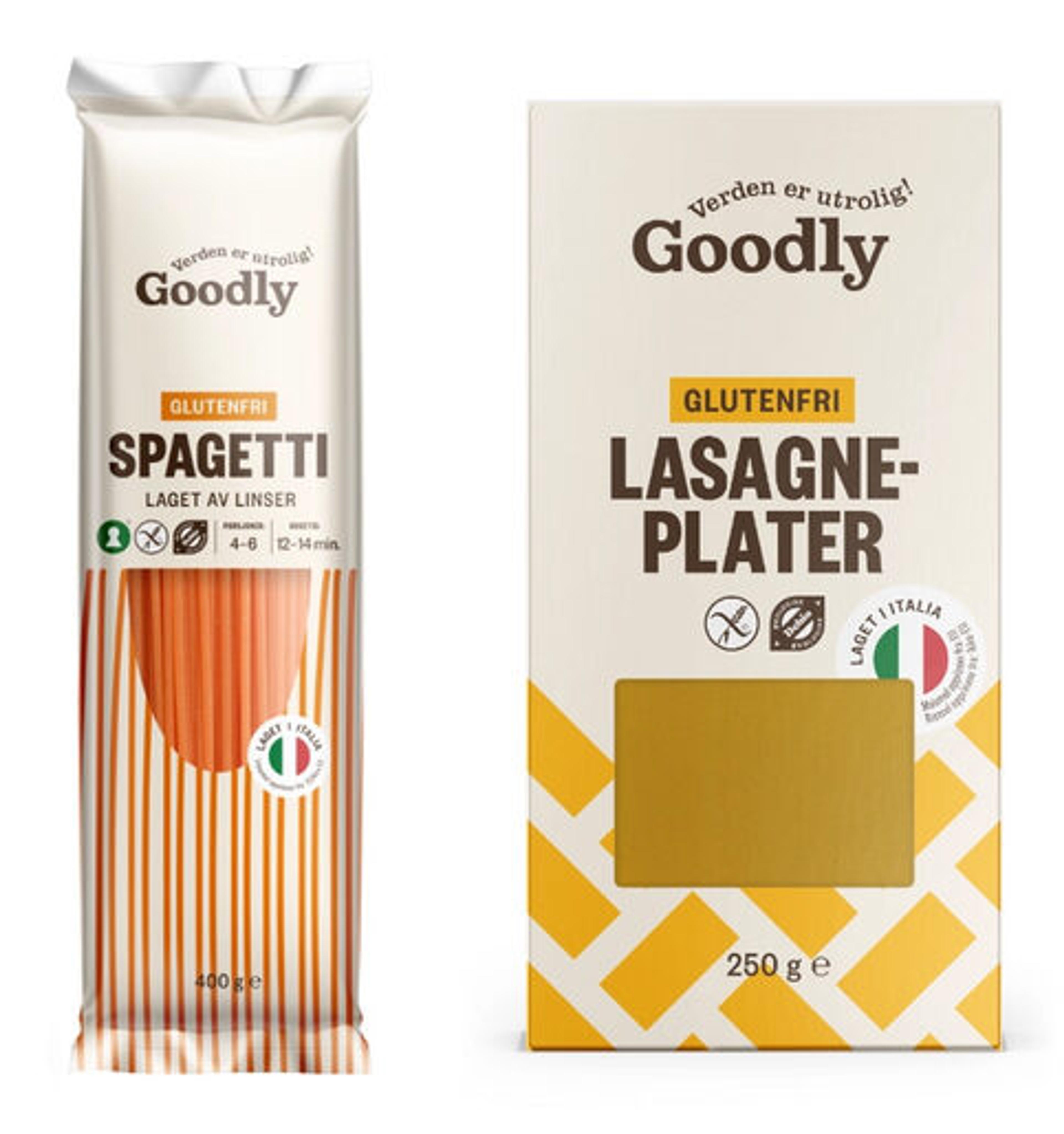 Glutenfri spagetti og lasagneplater fra Goodly.