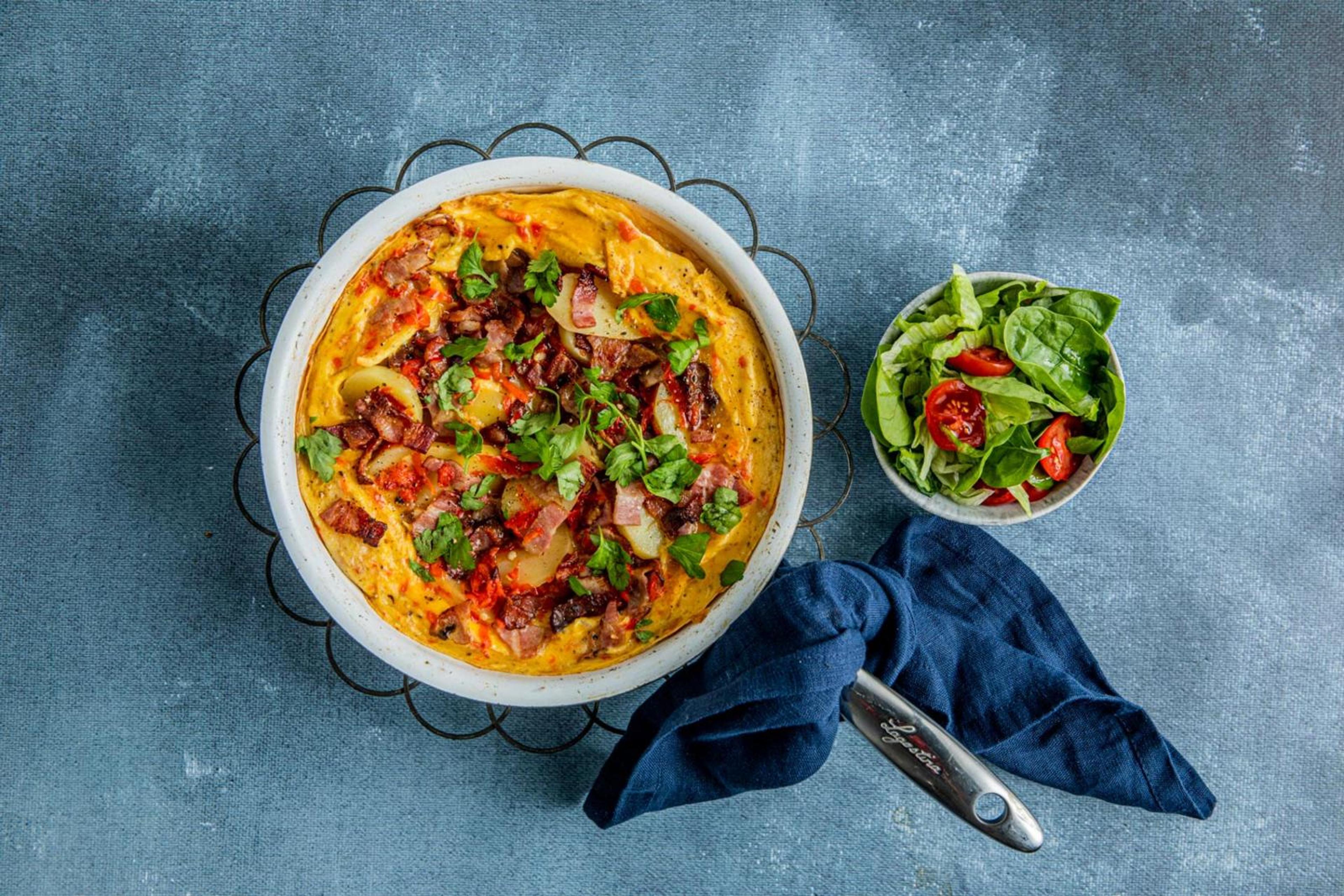Omelett med bacon og potet