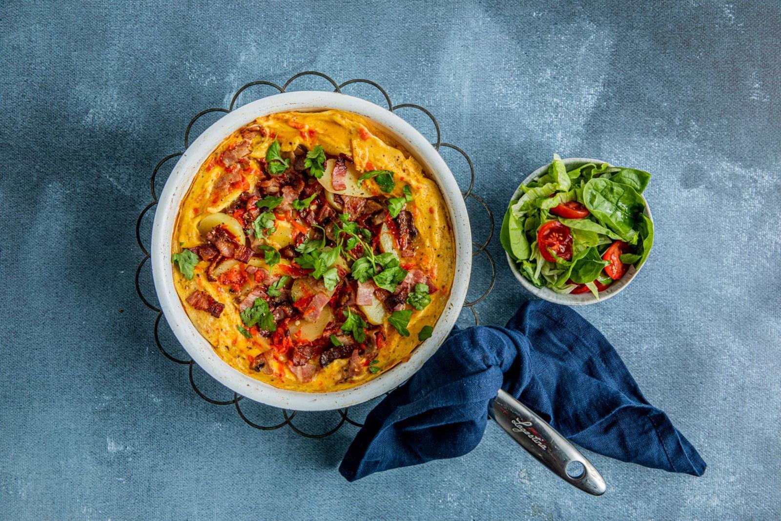 Omelett med bacon og potet