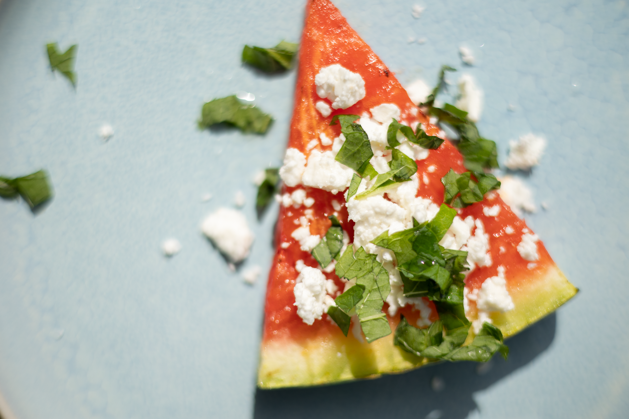 grillet vannmelon med fetaost og mynte