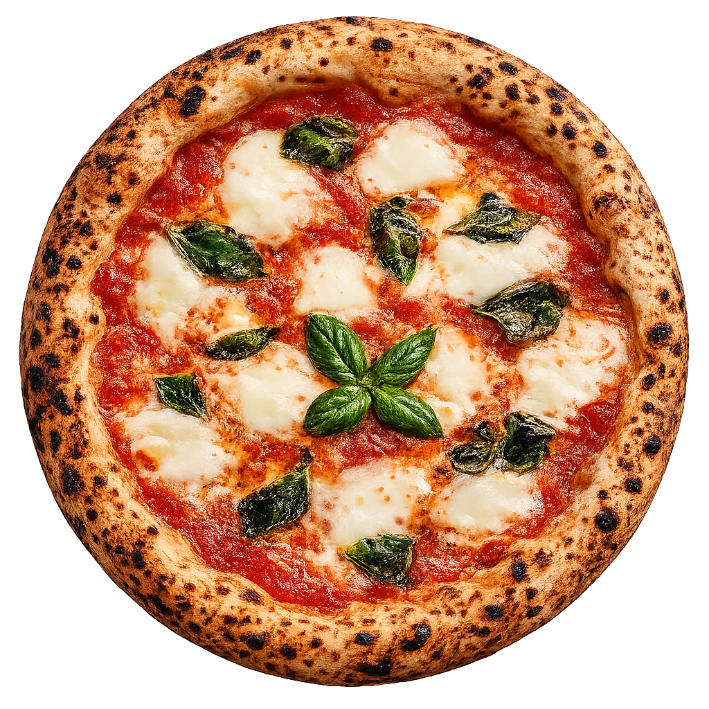 Top-down view of a Neapolitan pizza