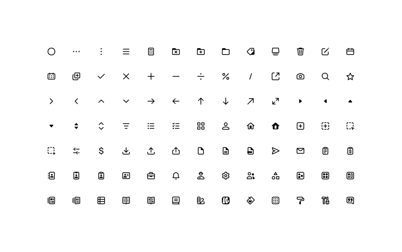 A grid containing many common UI icons in outlined style 