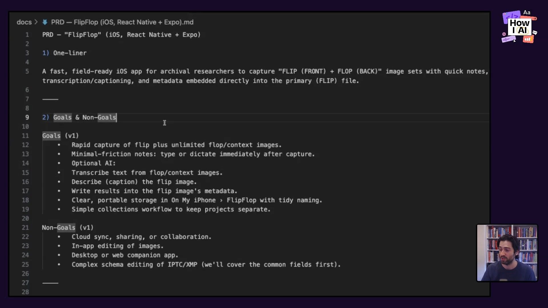 A simulated iPhone home screen displays the 'Flip Flop' app icon alongside other common applications, offering a clear view of a mobile user interface from the 'How I AI' podcast.
