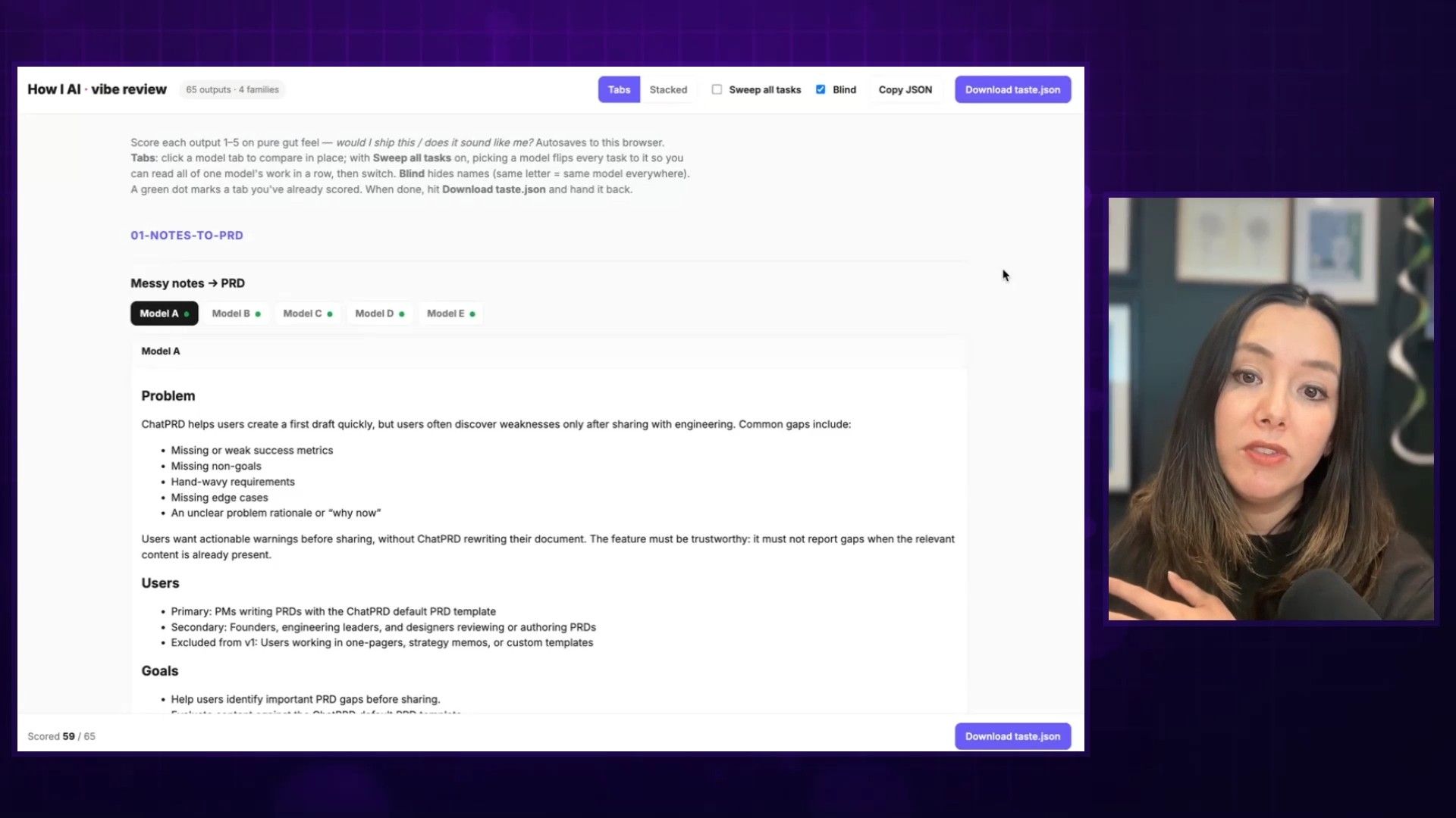 The How I AI benchmark dashboard showing model scores